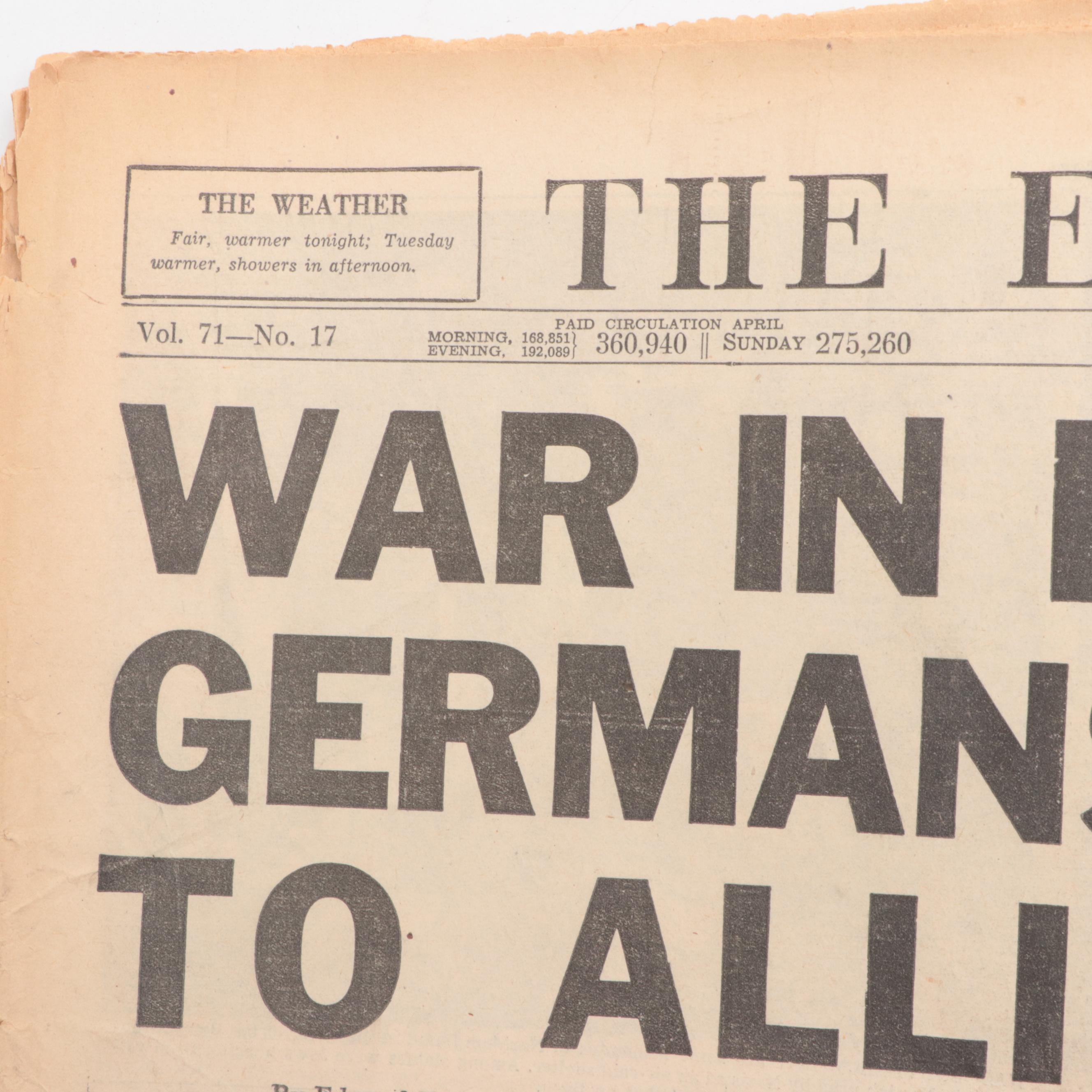 "The Evening Sun" and "The Sun" Newspapers Featuring End of World War II