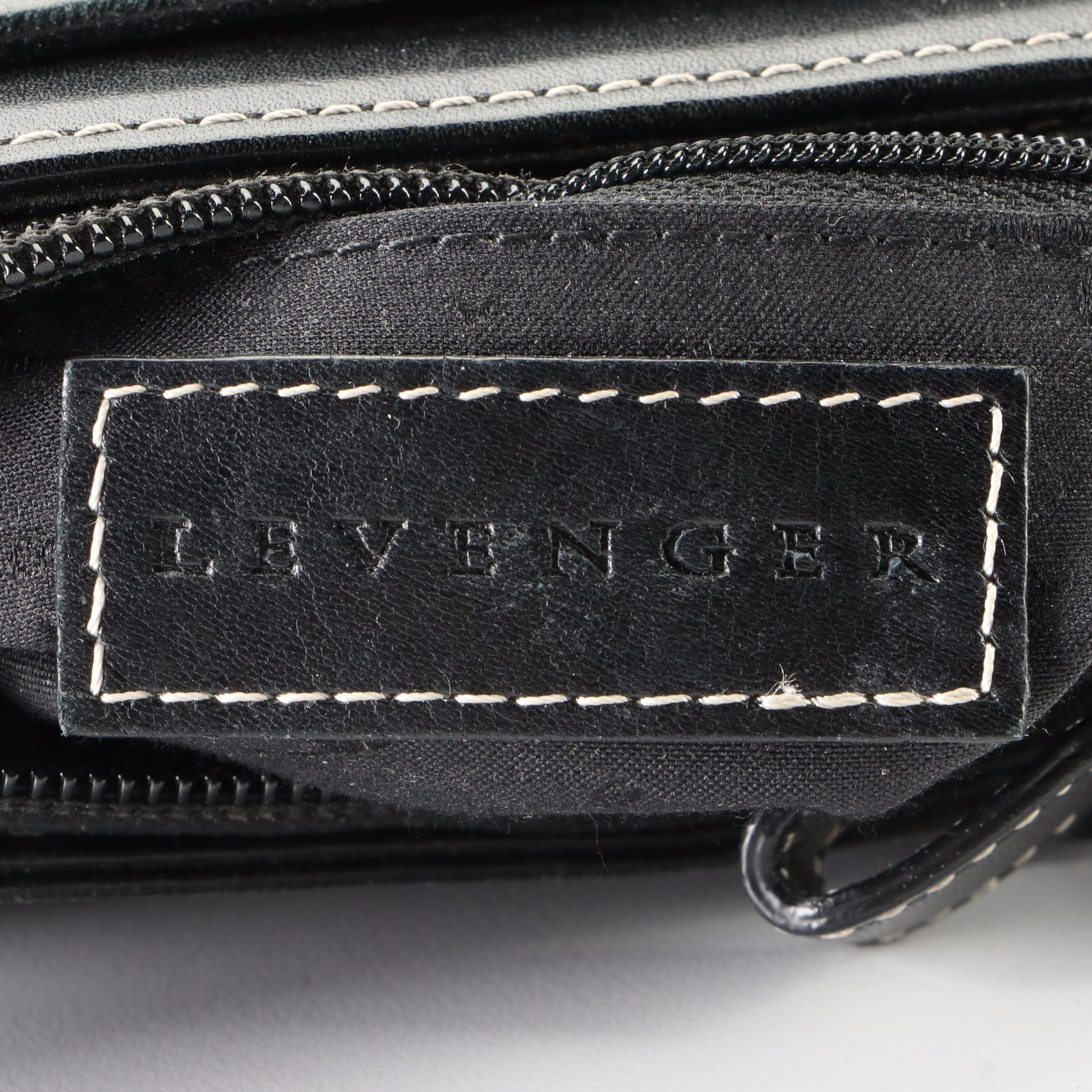 Levenger Crossbody Bag in Black Leather with Contrast Stitching