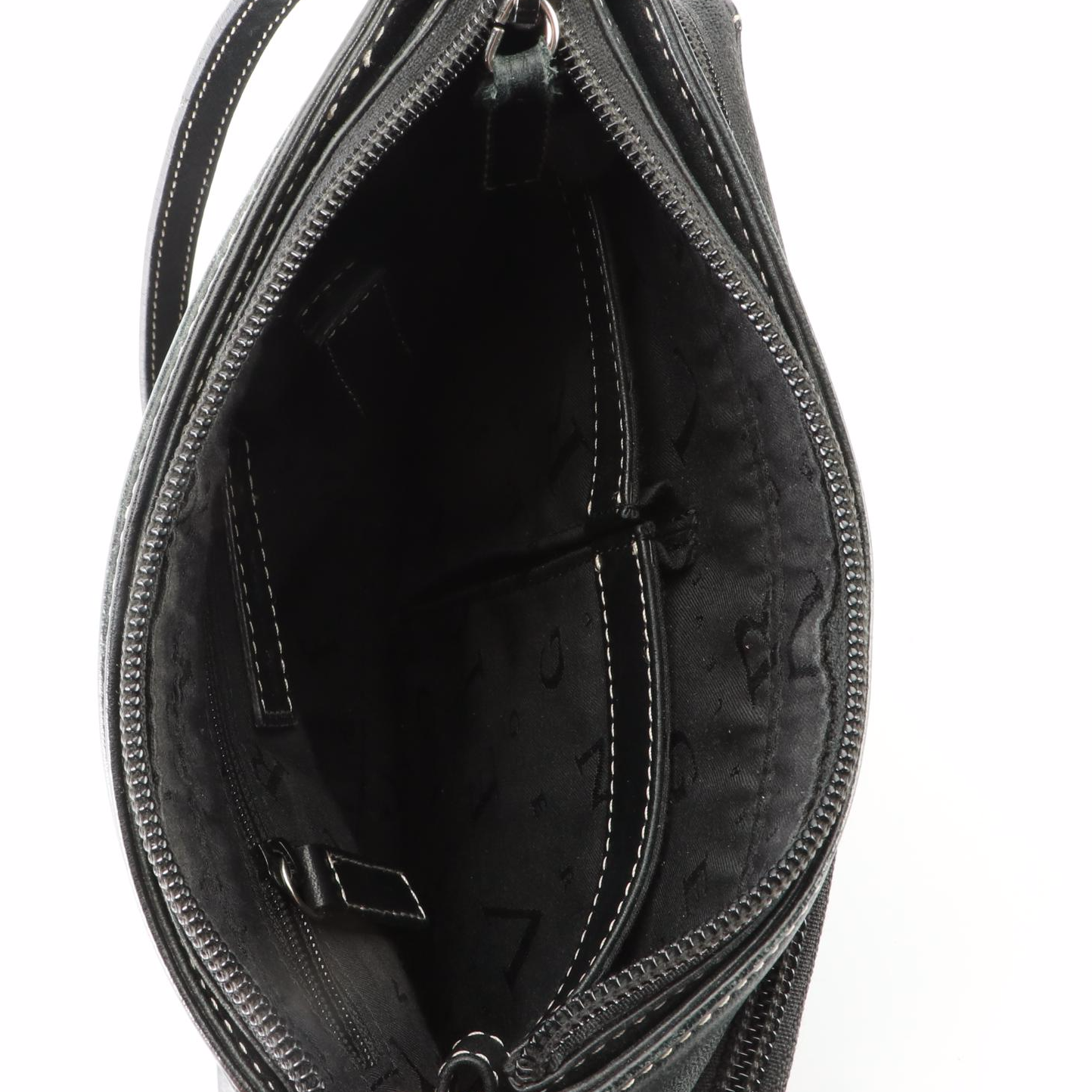 Levenger Crossbody Bag in Black Leather with Contrast Stitching