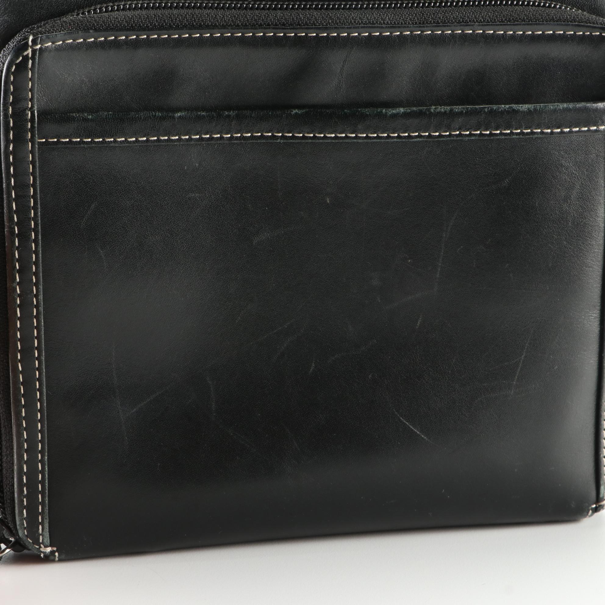 Levenger Crossbody Bag in Black Leather with Contrast Stitching