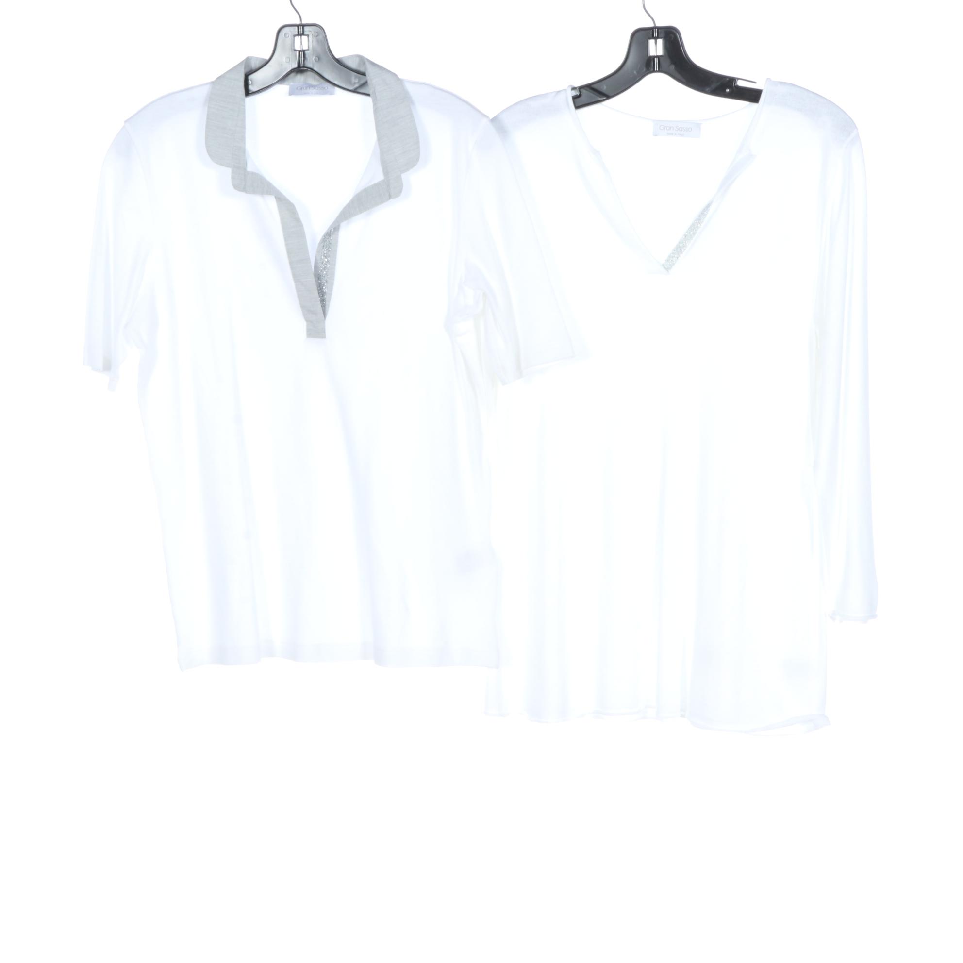 Peserico Sweater and Pants, Marie Saint Pierre Dress and Pants, Gran Sasso Tops