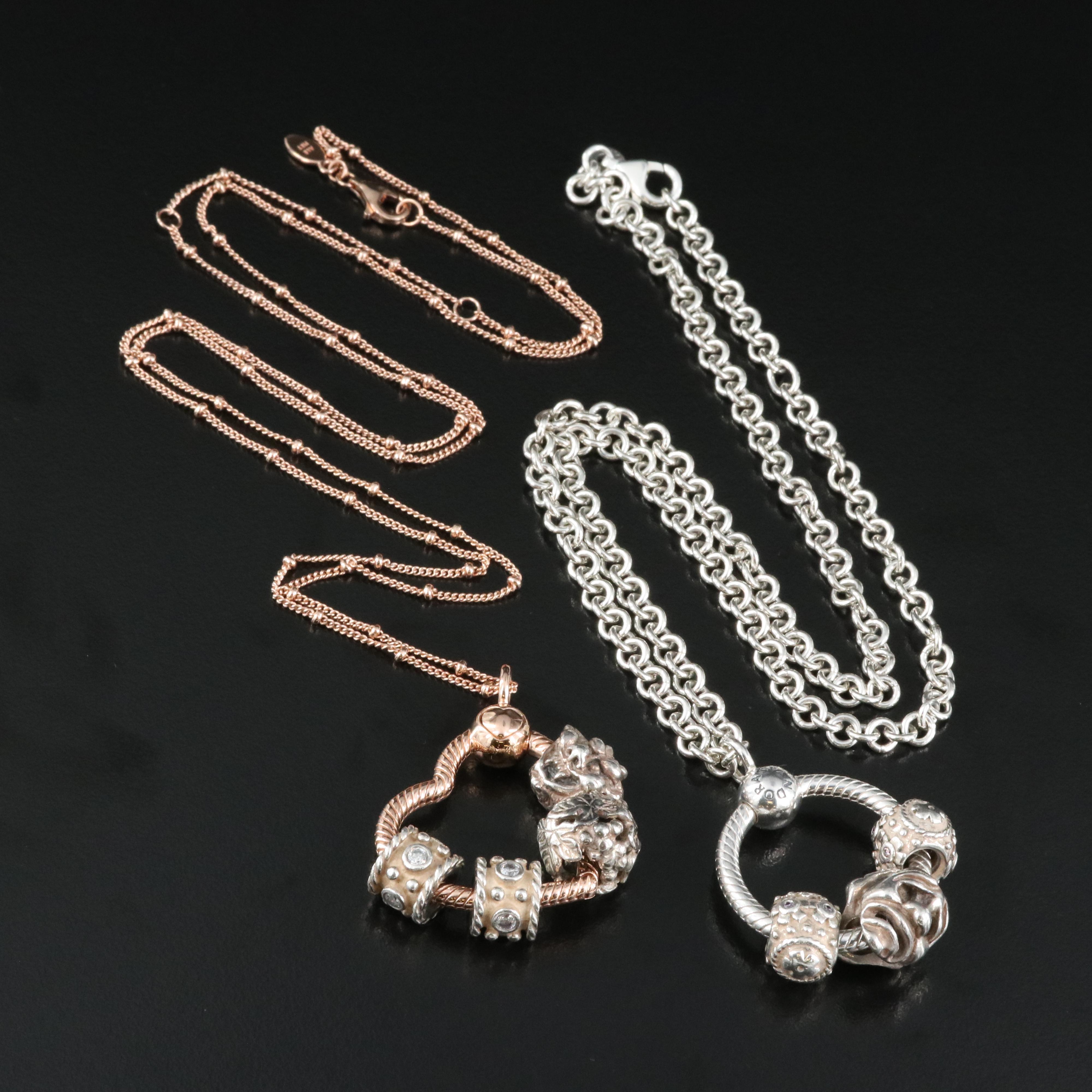 Pandora Sterling Necklaces with Charms and Cubic Zirconia Accents