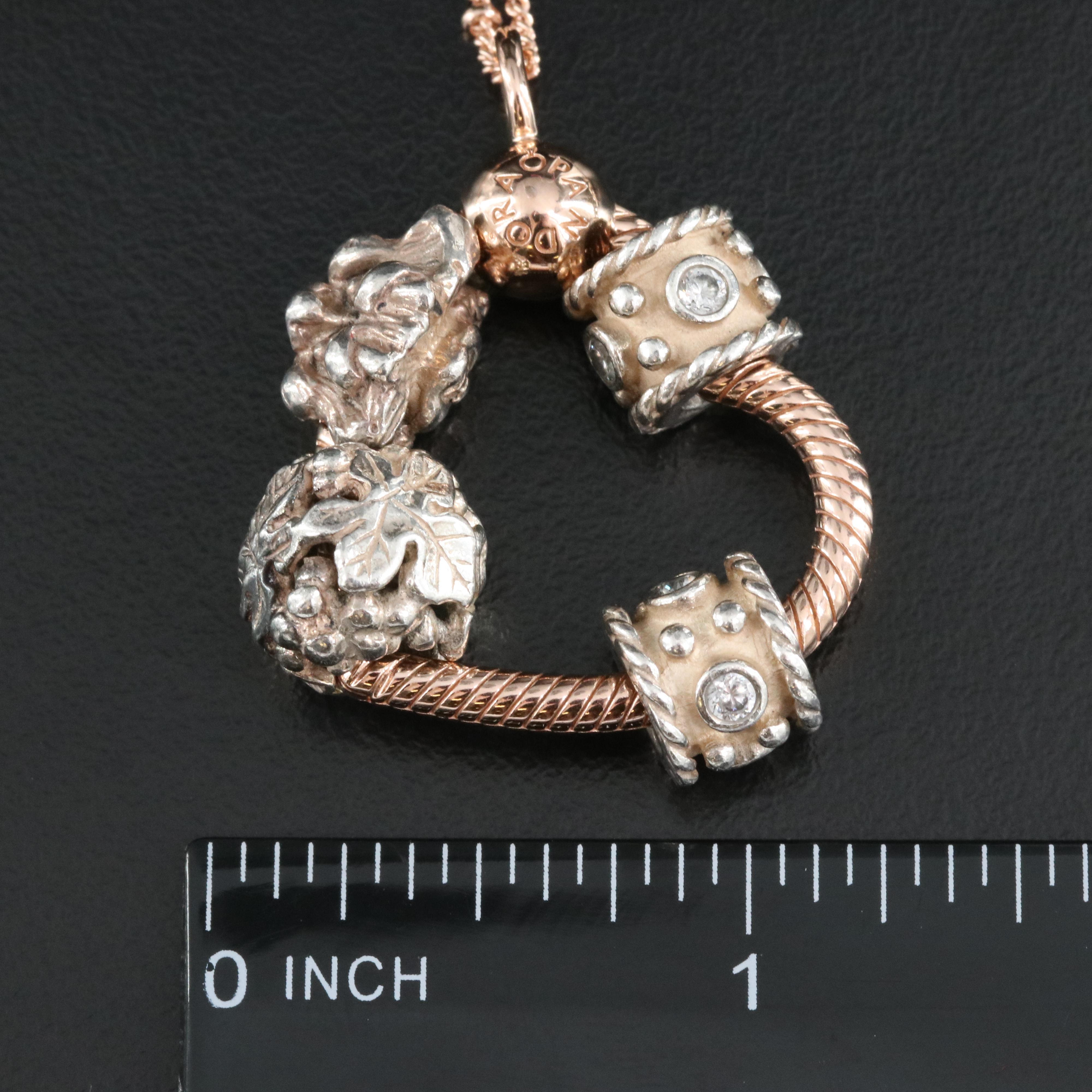 Pandora Sterling Necklaces with Charms and Cubic Zirconia Accents