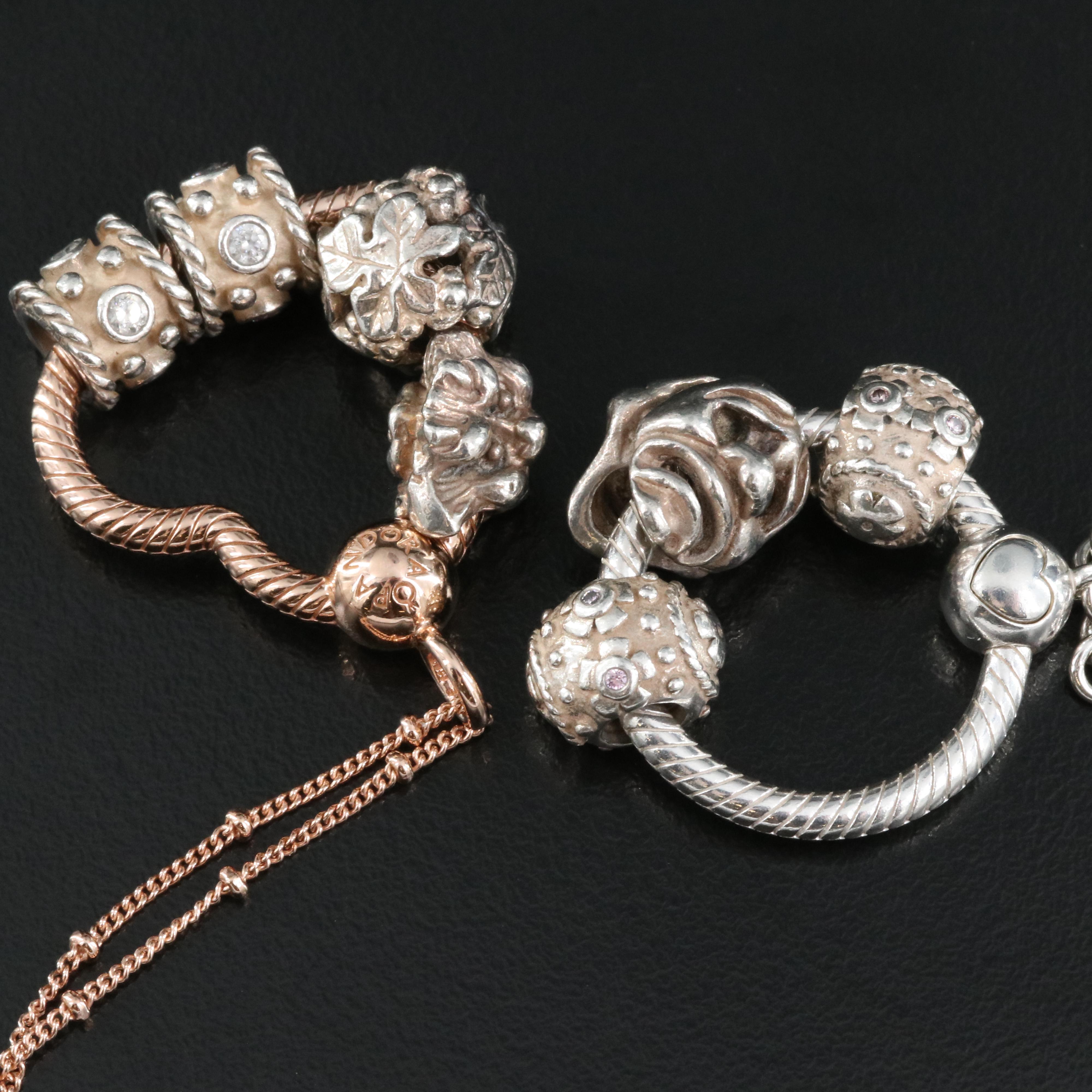 Pandora Sterling Necklaces with Charms and Cubic Zirconia Accents