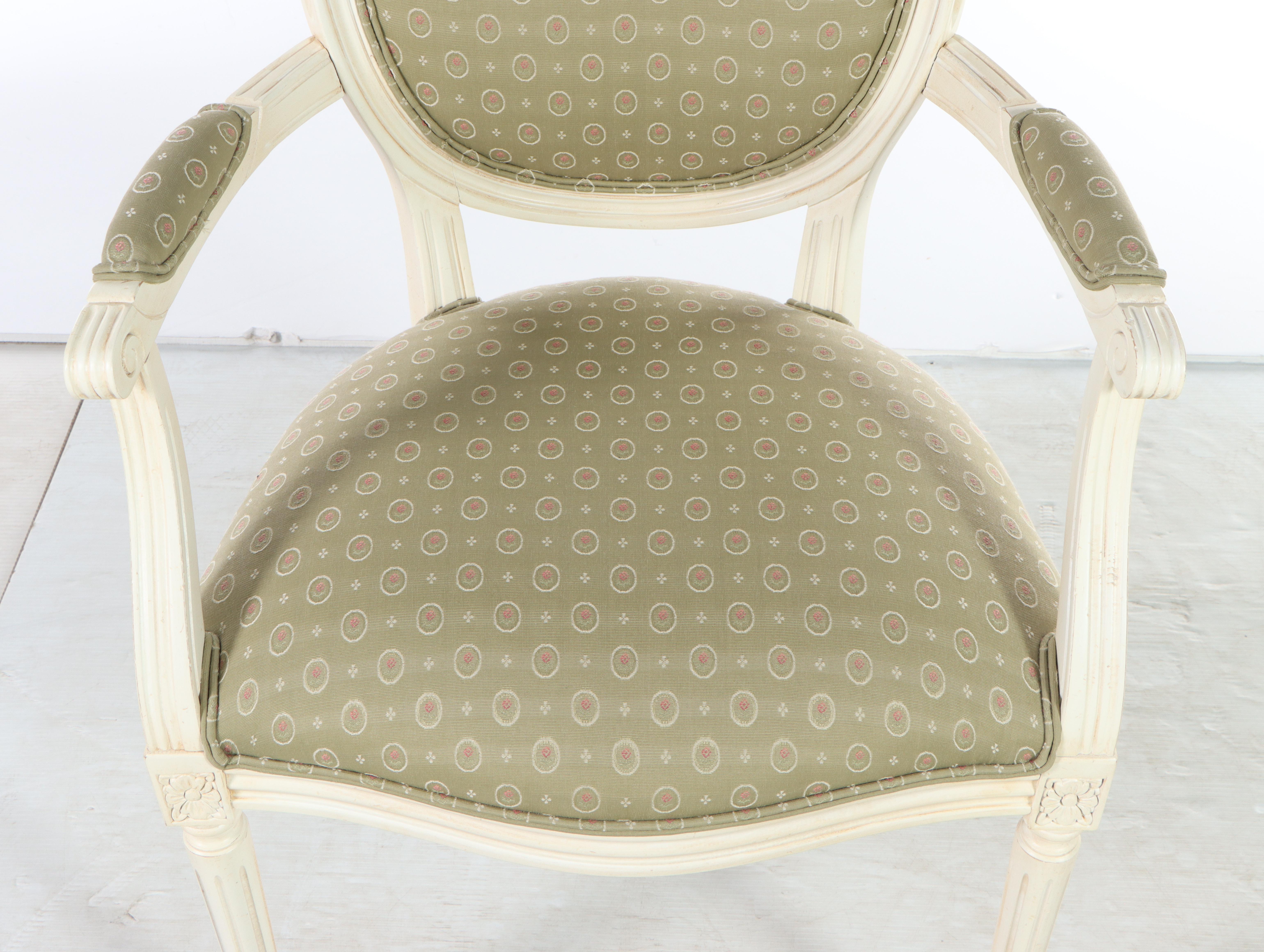 Ethan Allen "Josephine" Louis XVI Style Upholstered Armchair in Antique White