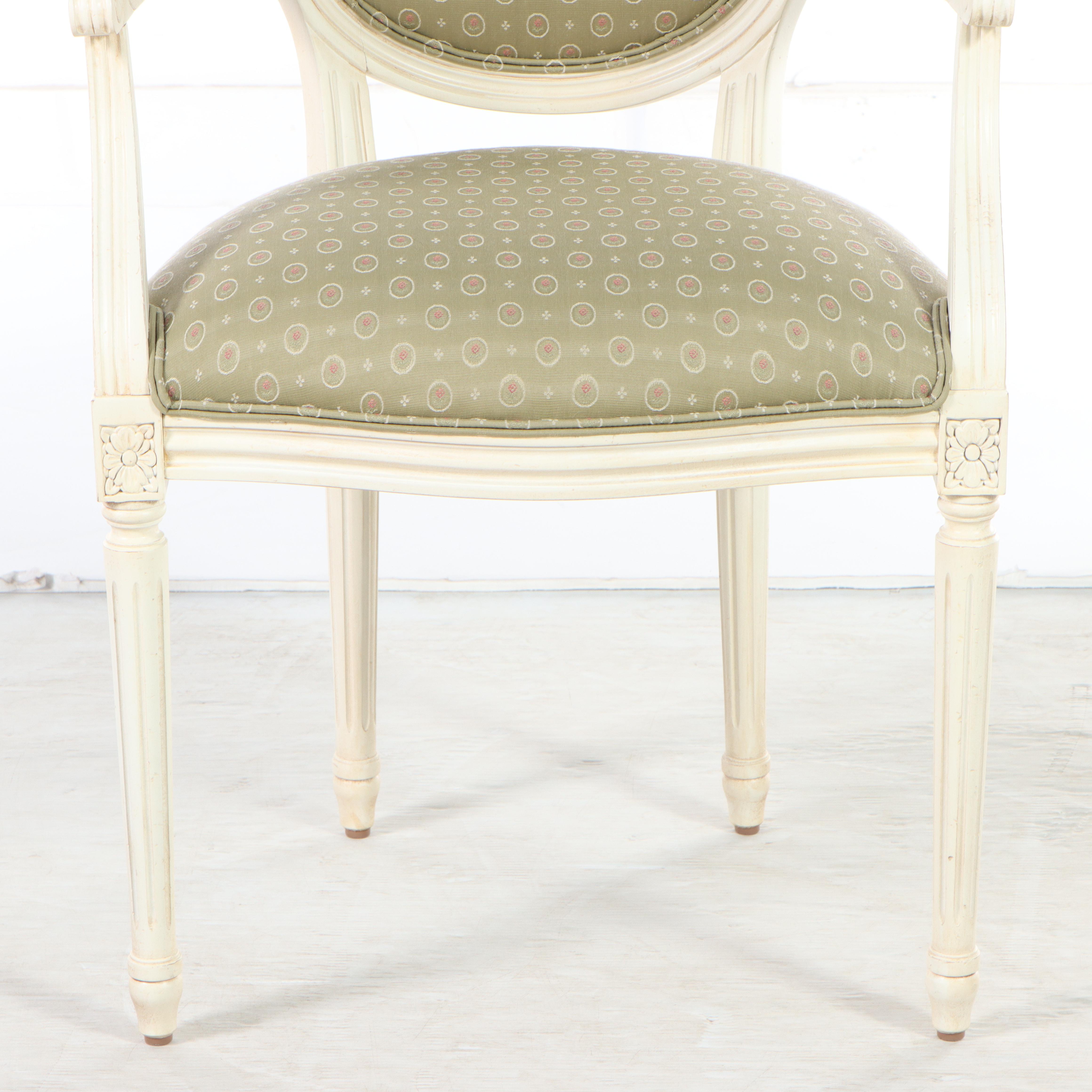 Ethan Allen "Josephine" Louis XVI Style Upholstered Armchair in Antique White