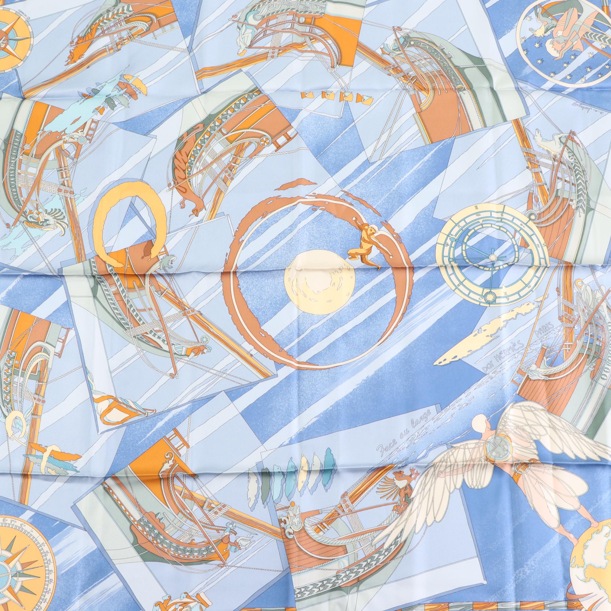 Hermès "Face Au Large" Silk Twill Scarf 90