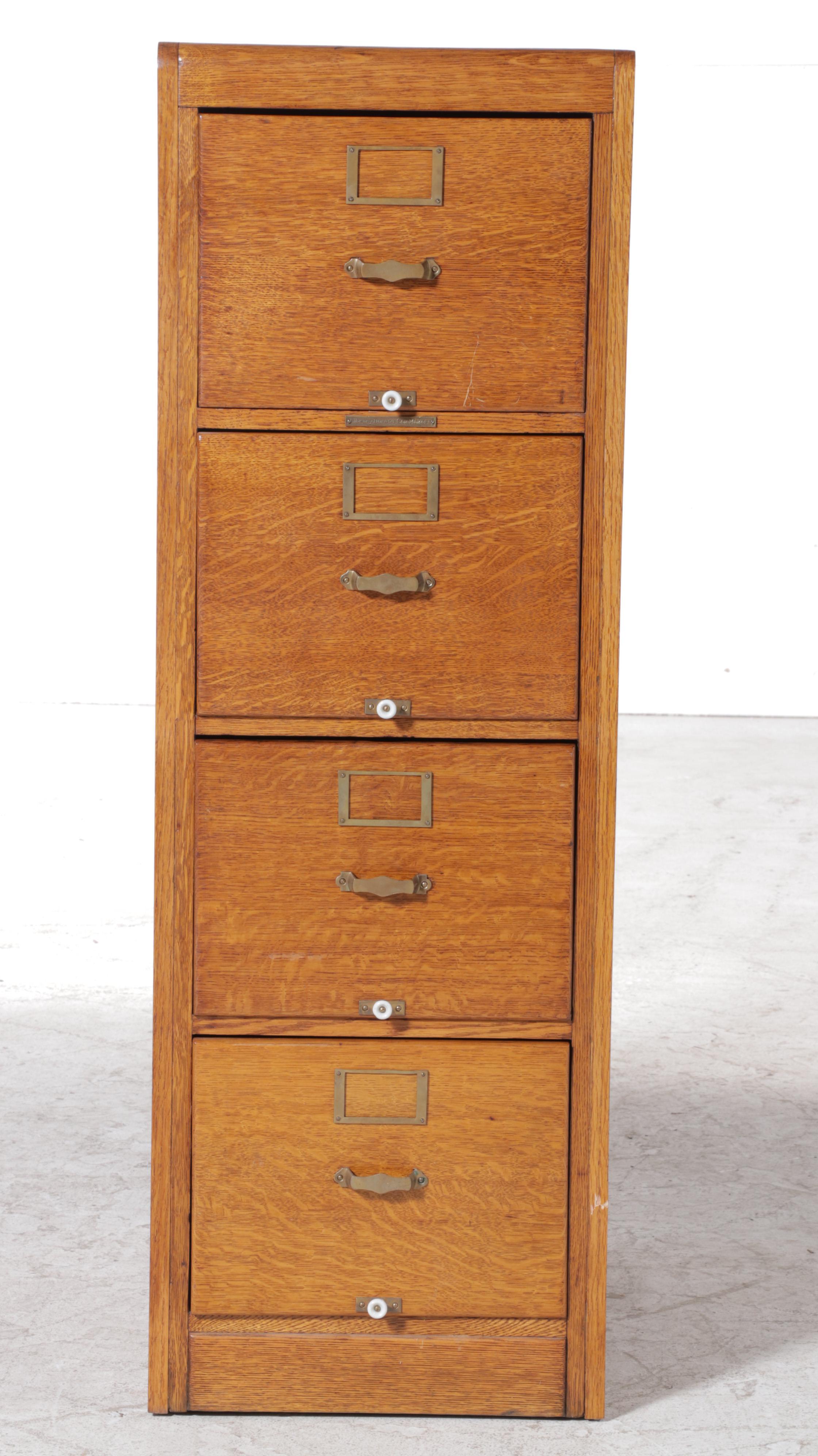 Library Bureau Sole Makers Oak Four-Drawer File Cabinet, Early 20th Century