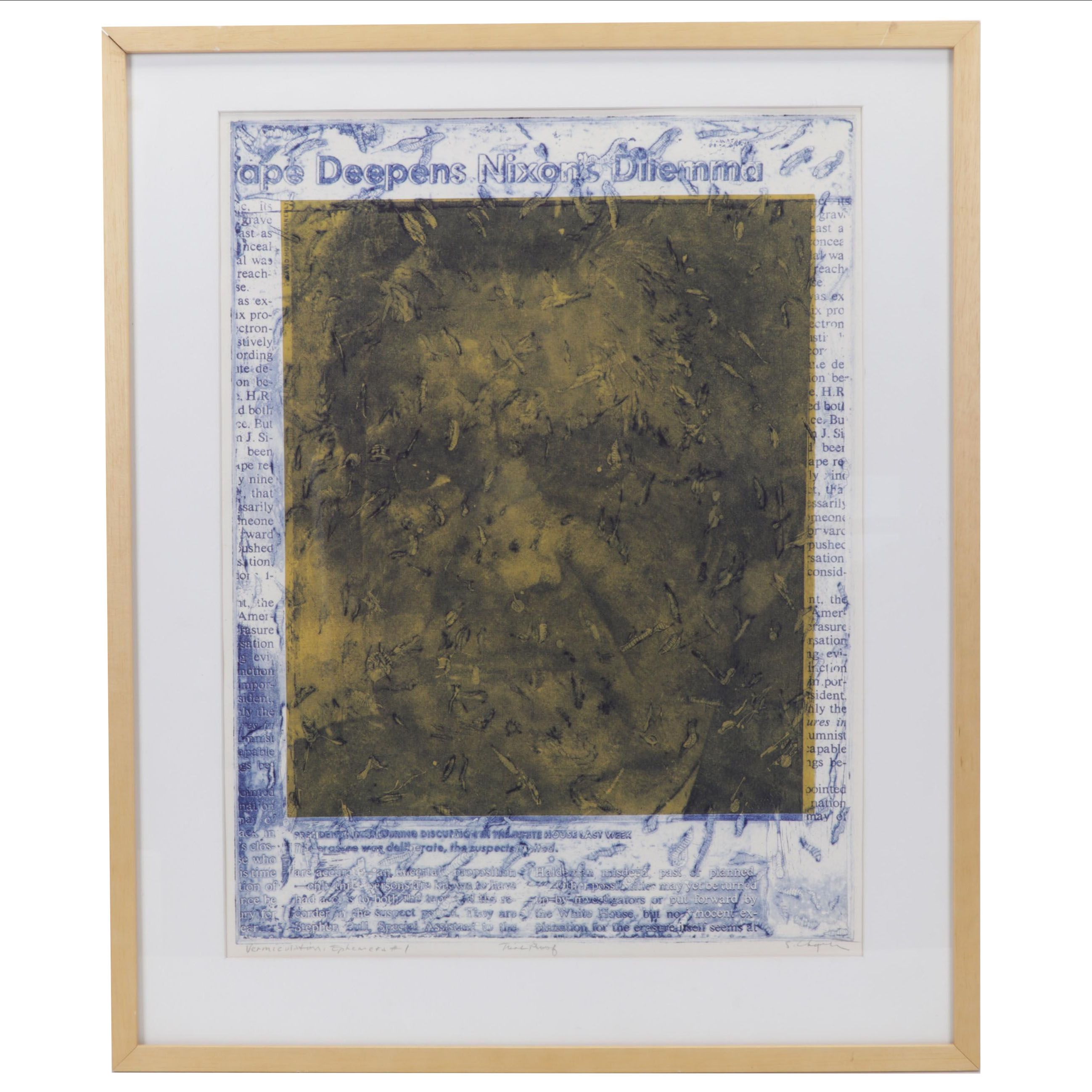 Sidney Chafetz Etching With Chine Collé "Vermiculation, Ephemera #1,"  1974