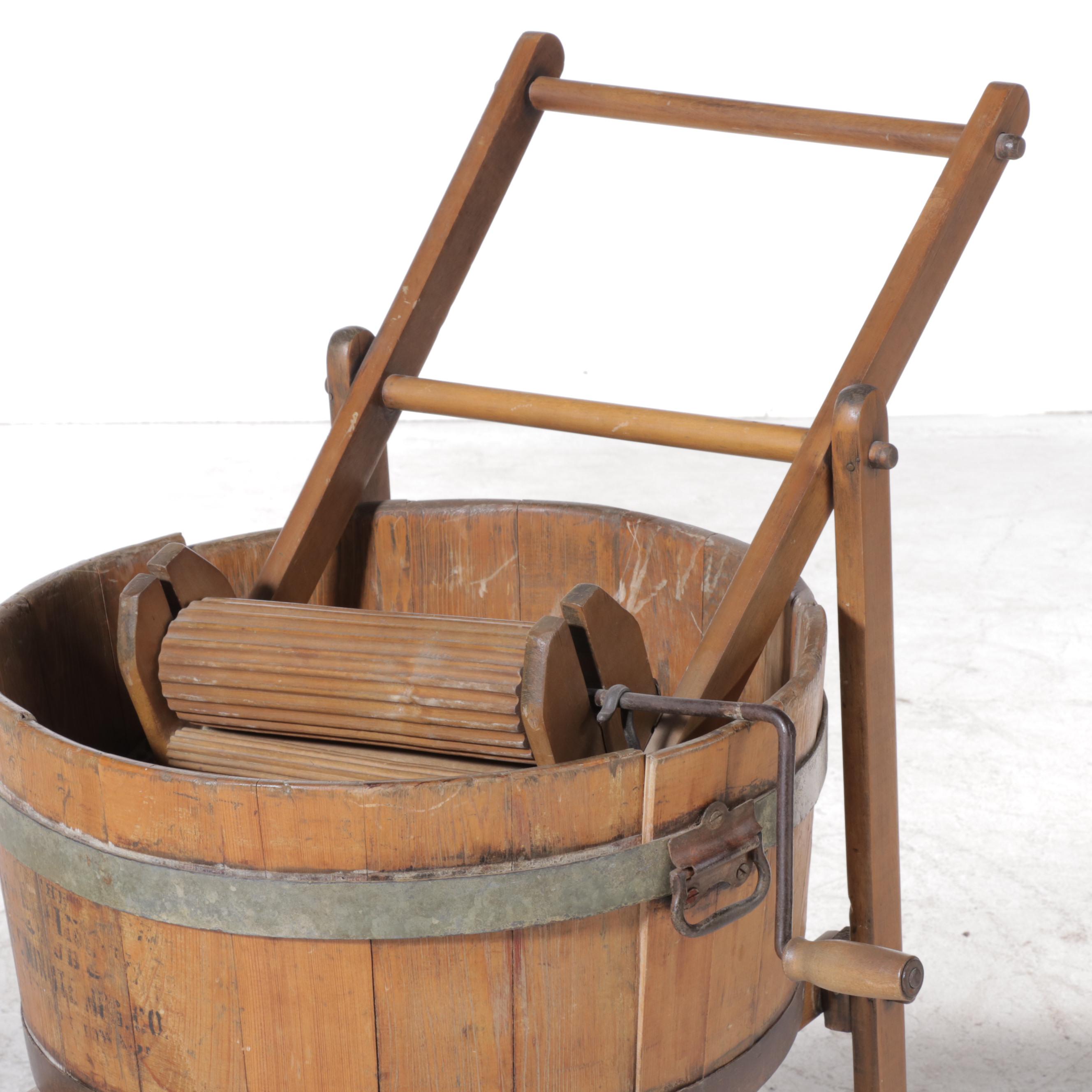 One Minute Mfg. Co. Hand-Crank Wooden Clothes Wringer Washer, Early 20th Century