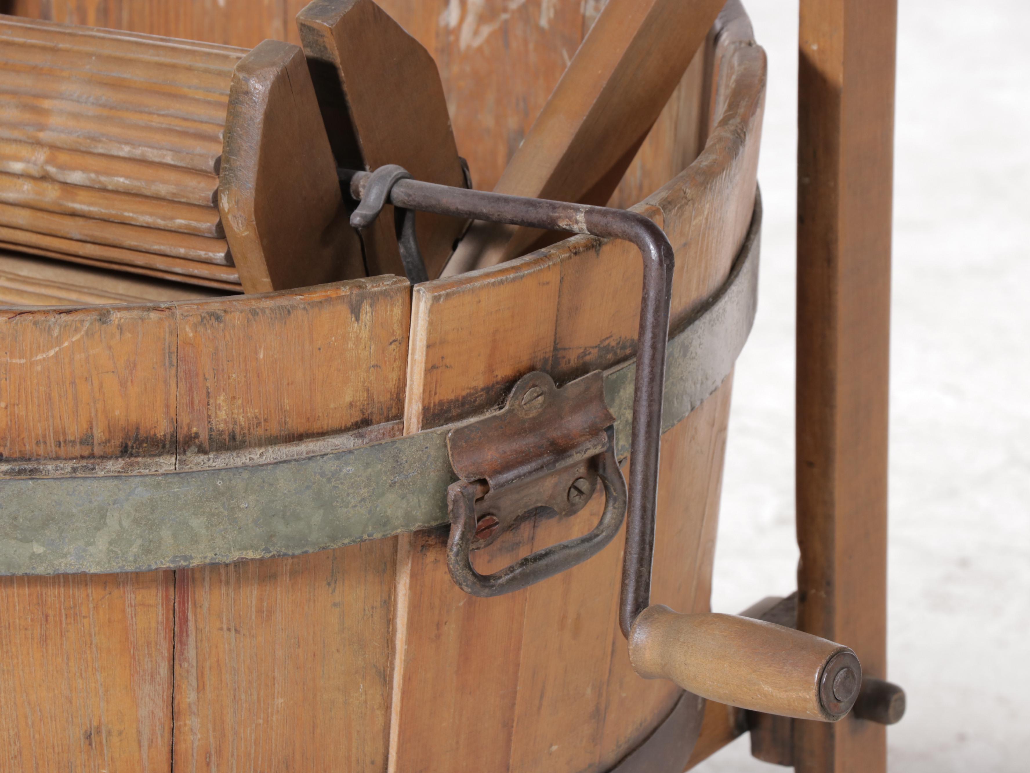 One Minute Mfg. Co. Hand-Crank Wooden Clothes Wringer Washer, Early 20th Century