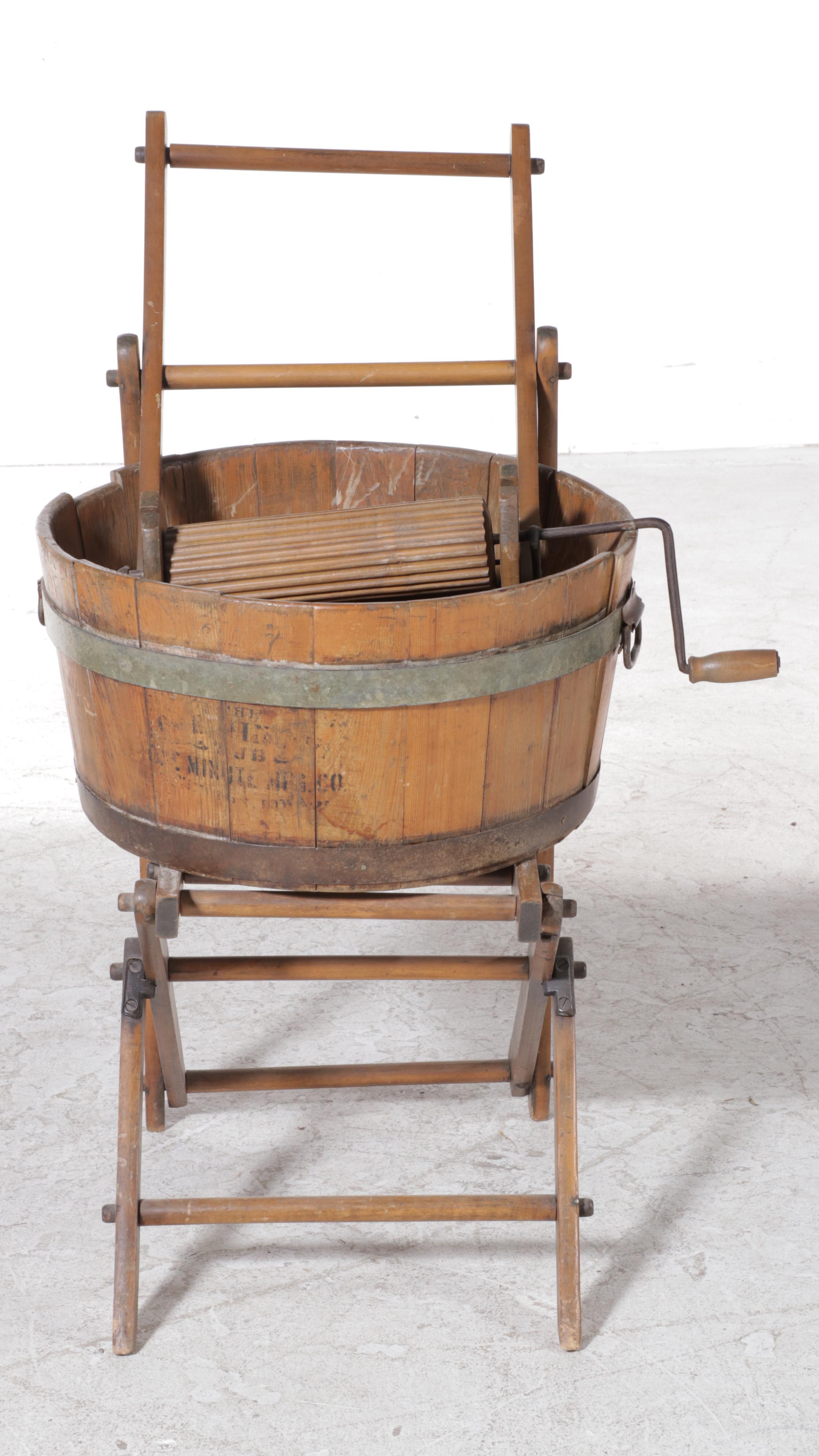 One Minute Mfg. Co. Hand-Crank Wooden Clothes Wringer Washer, Early 20th Century