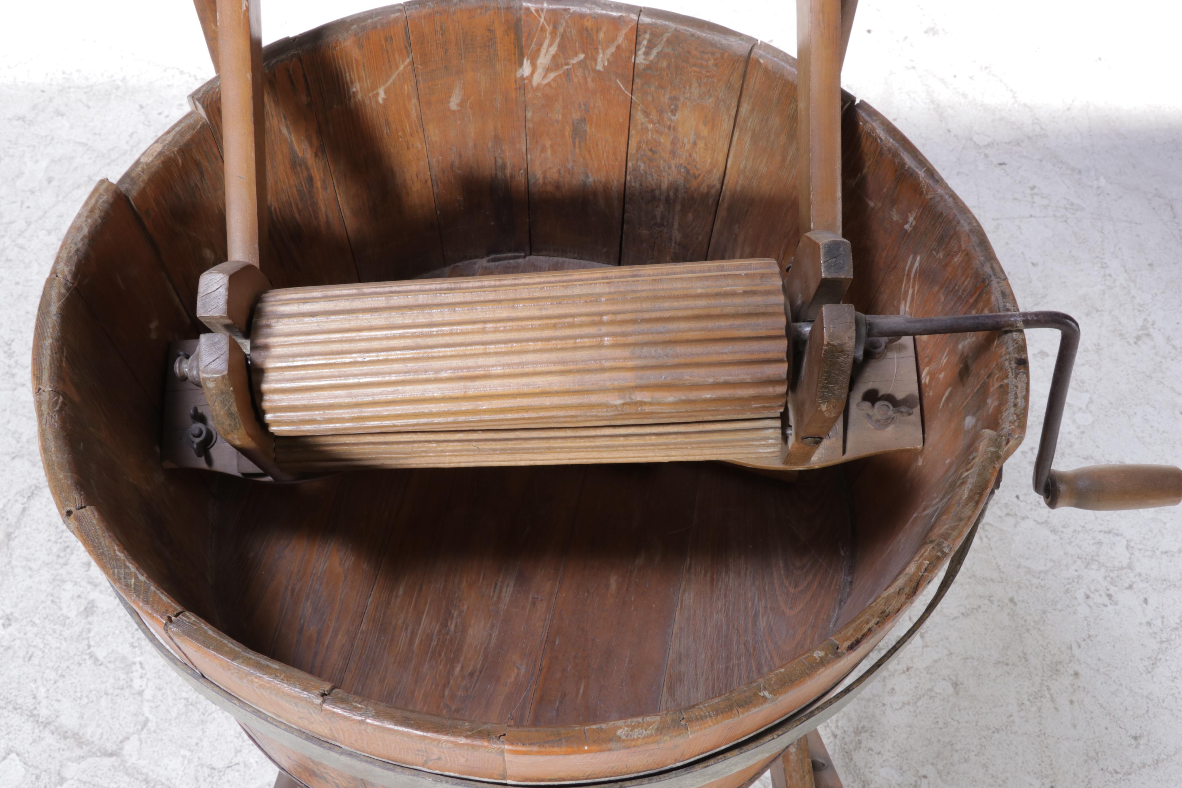 One Minute Mfg. Co. Hand-Crank Wooden Clothes Wringer Washer, Early 20th Century