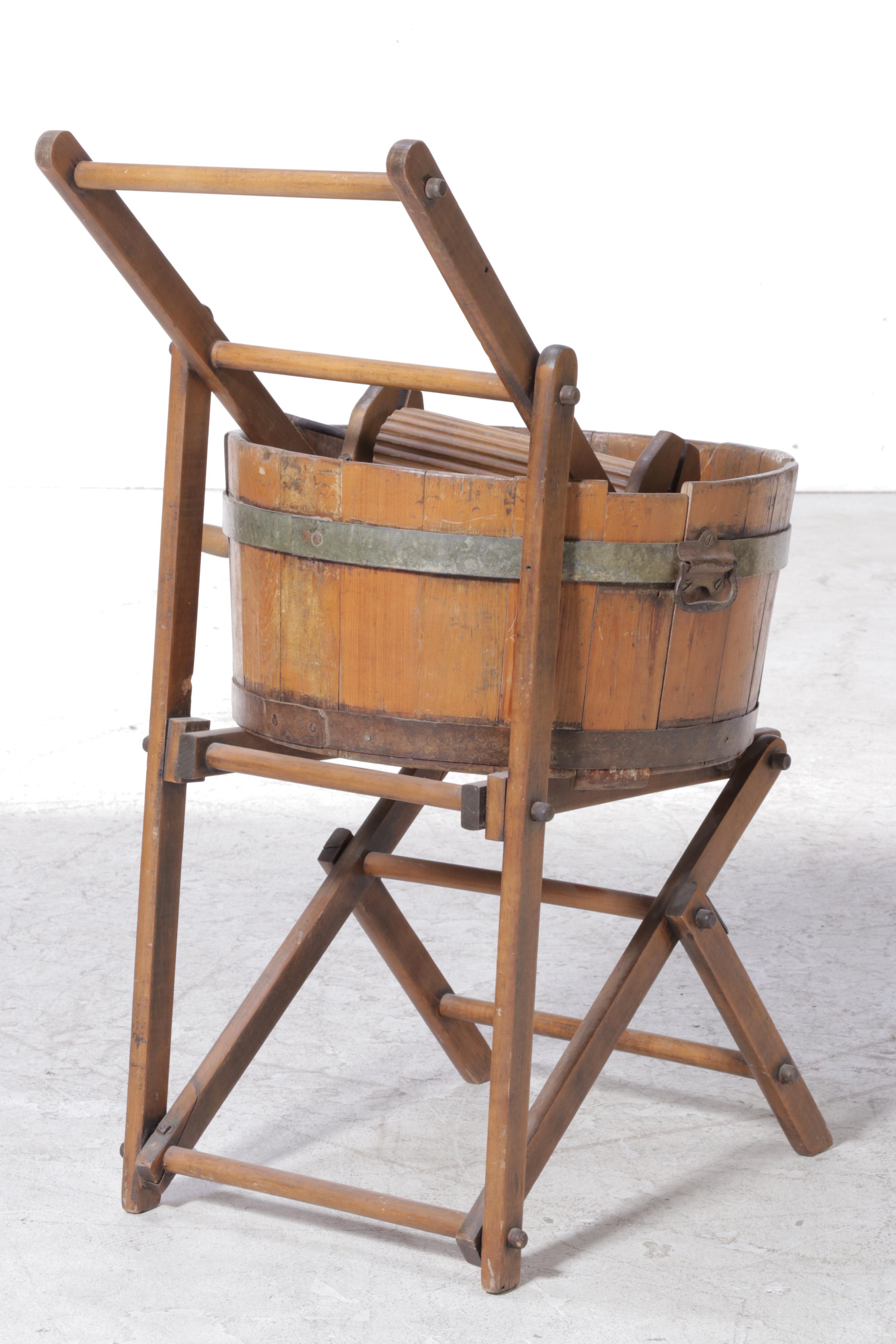 One Minute Mfg. Co. Hand-Crank Wooden Clothes Wringer Washer, Early 20th Century