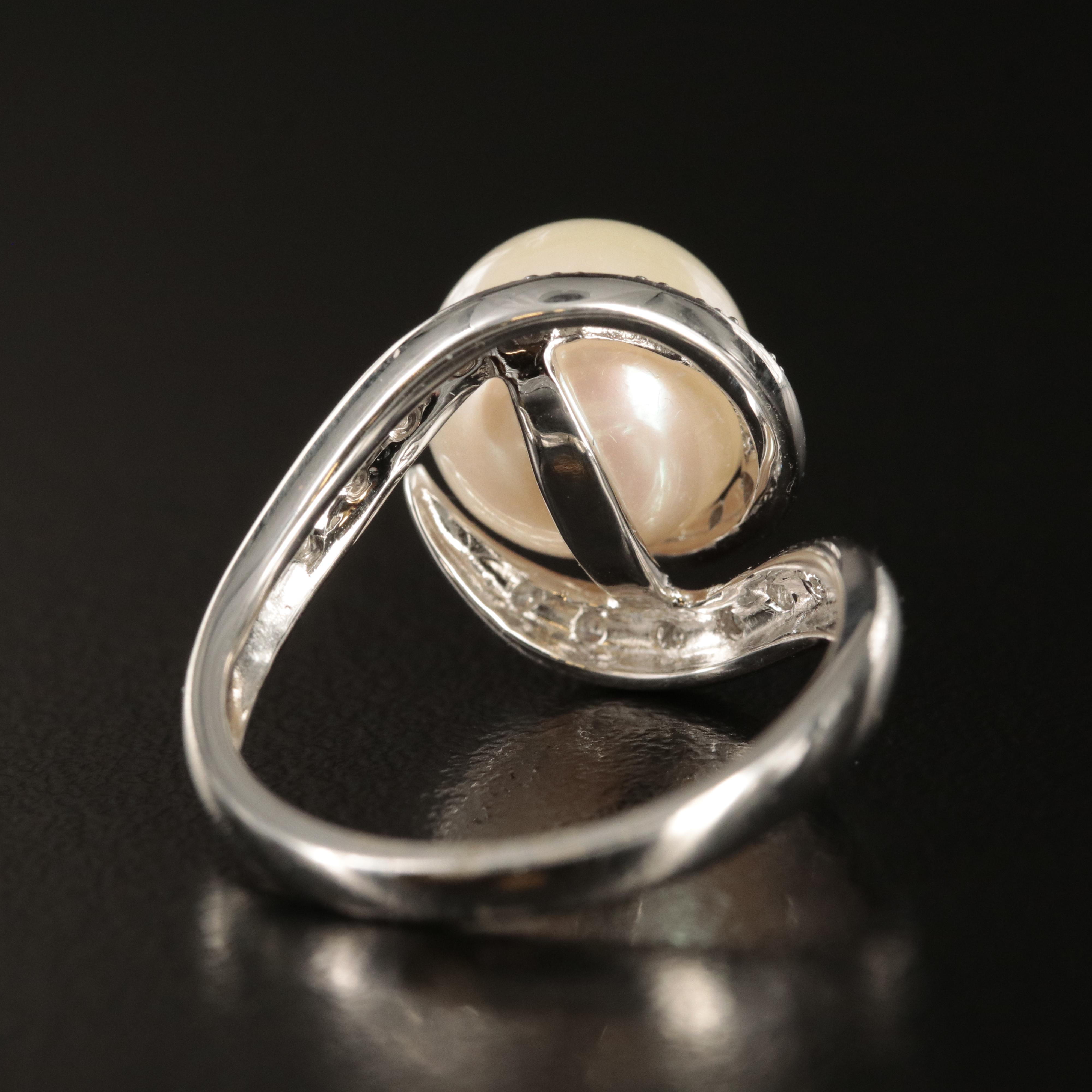 14K Pearl and Diamond Spiral Ring