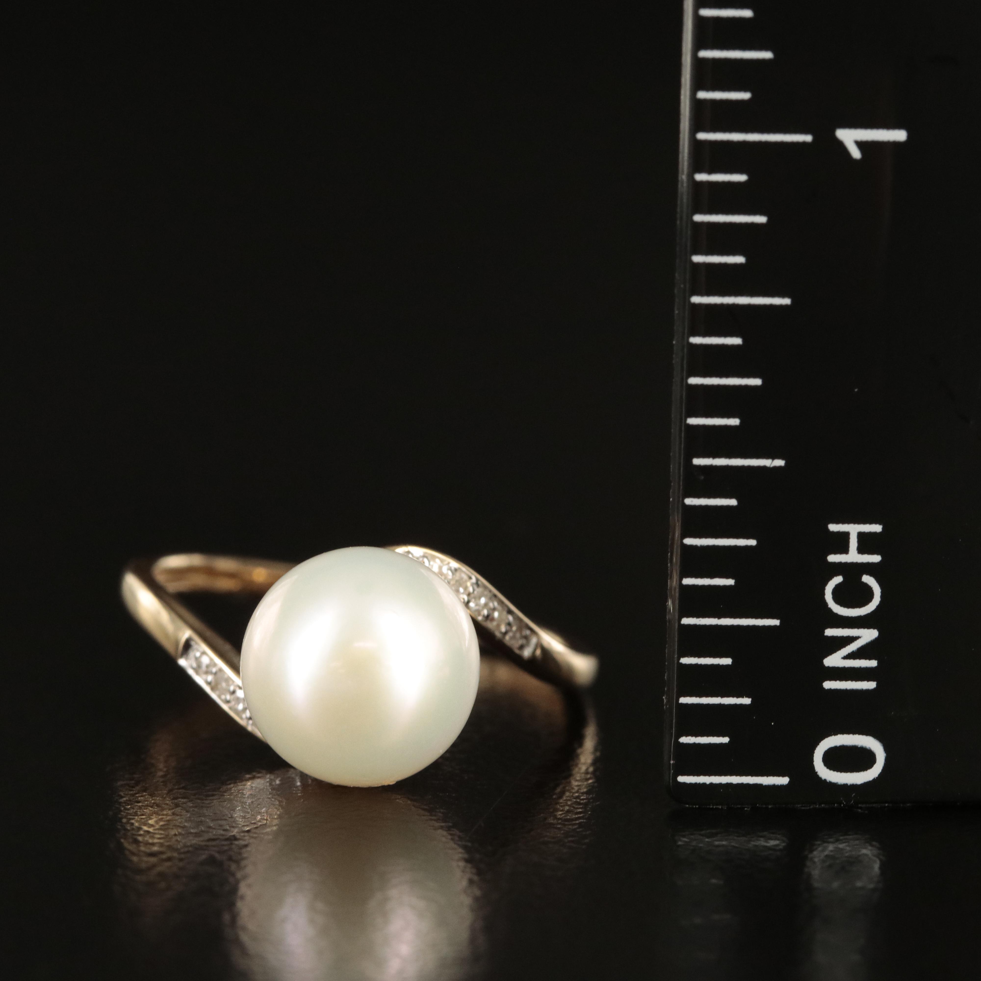 14K Pearl and Diamond Bypass Ring
