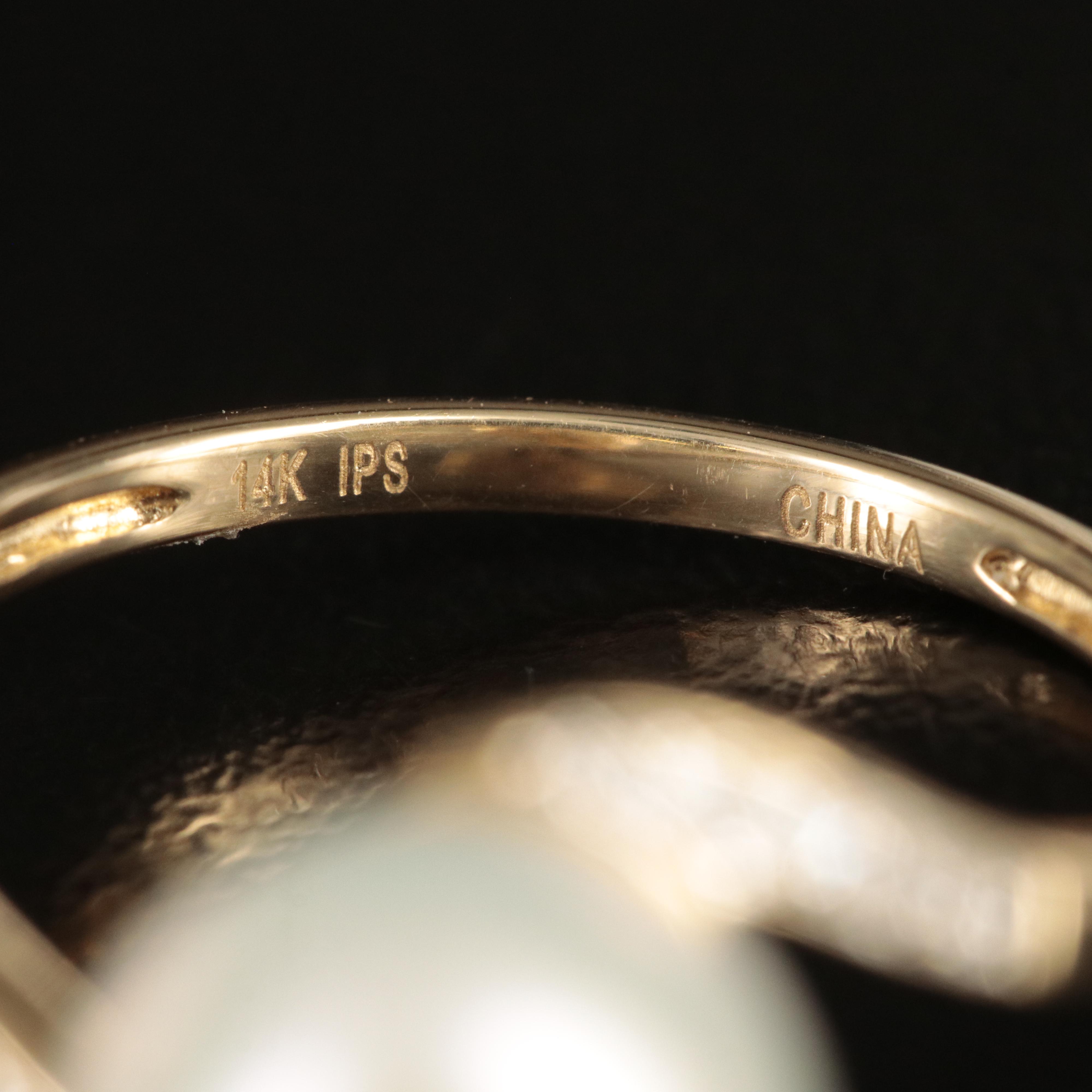 14K Pearl and Diamond Bypass Ring