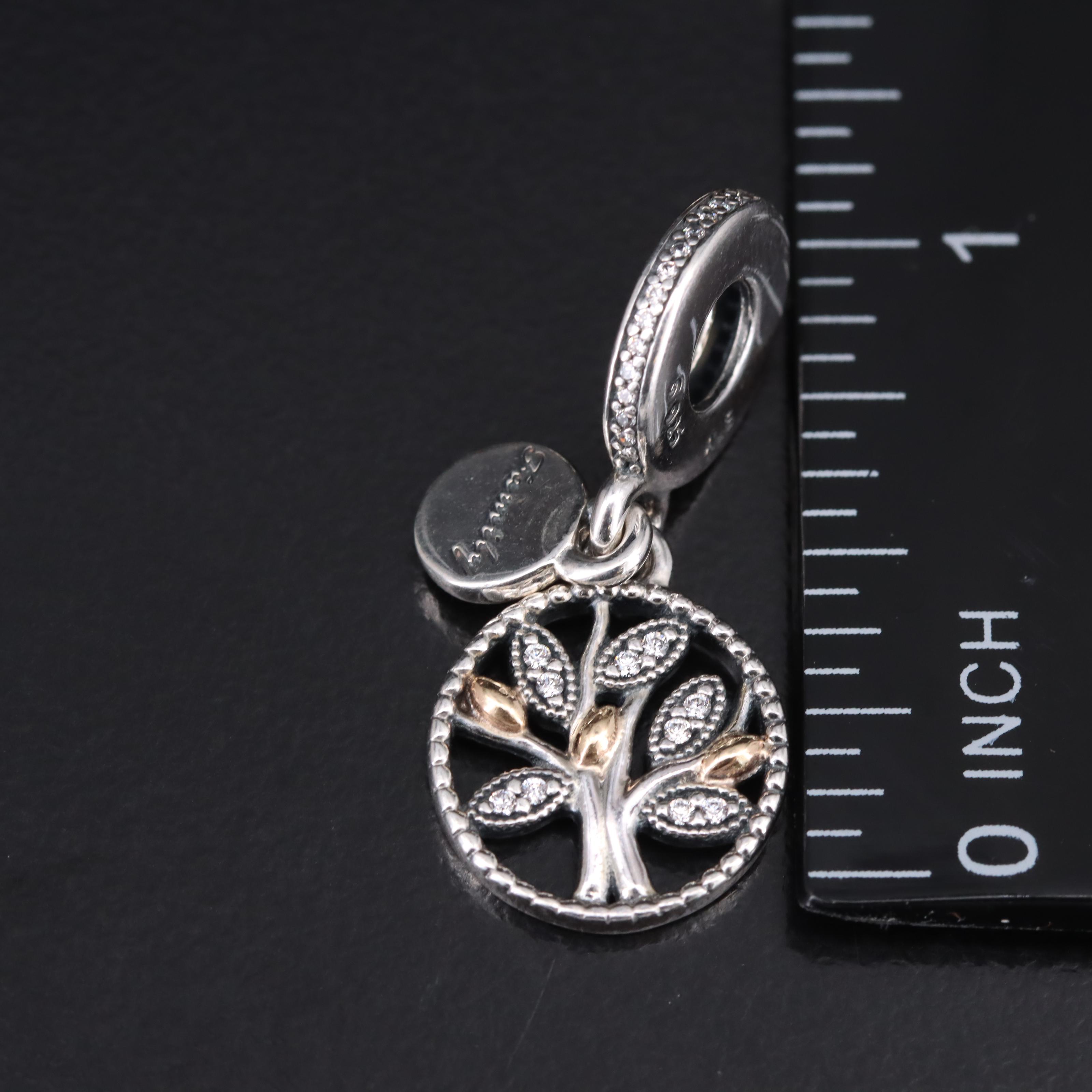 Pandora Sterling Double Wrap Bracelet with Cubic Zirconia Family Tree Charm