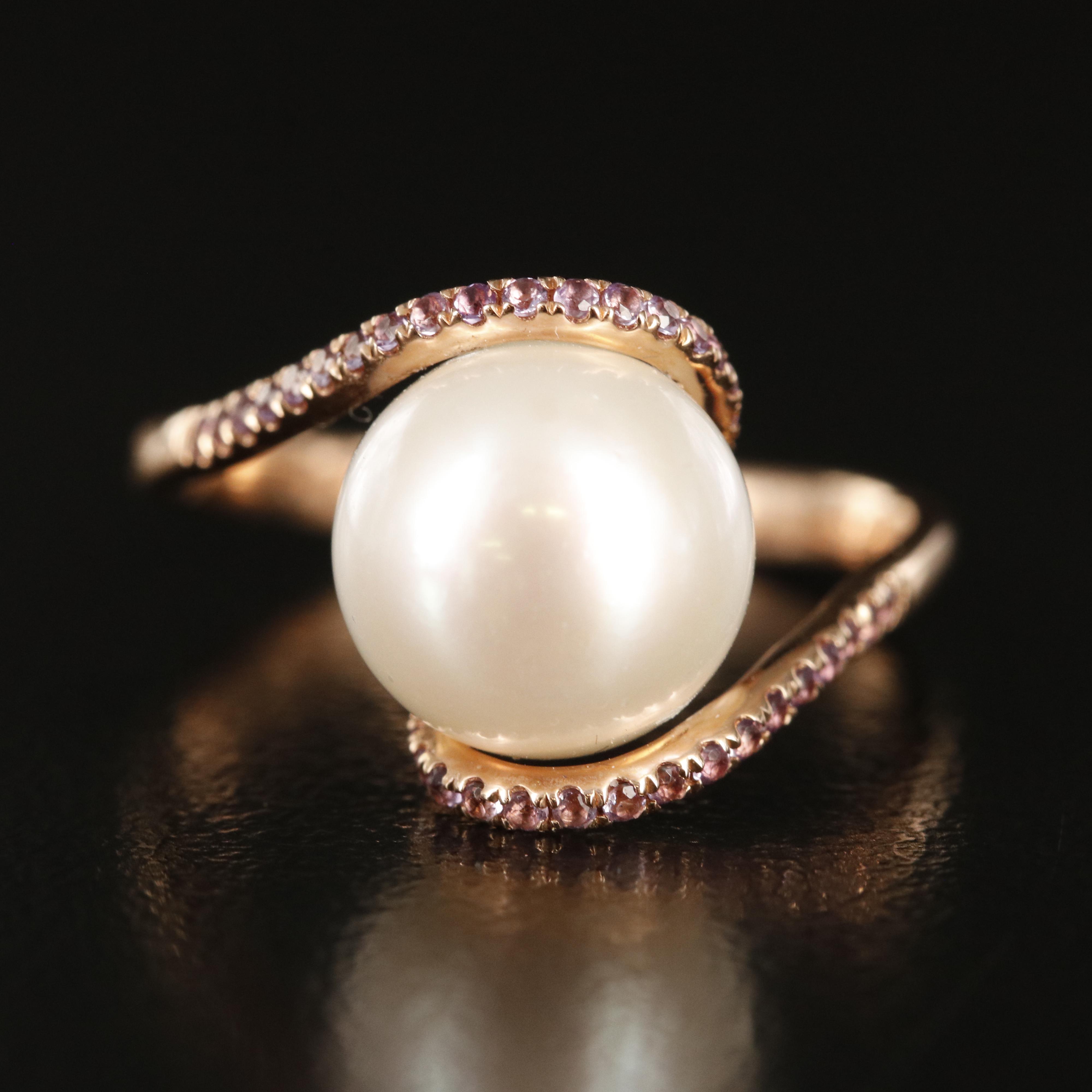 14K Rose Gold Pearl and Amethyst Swirl Ring
