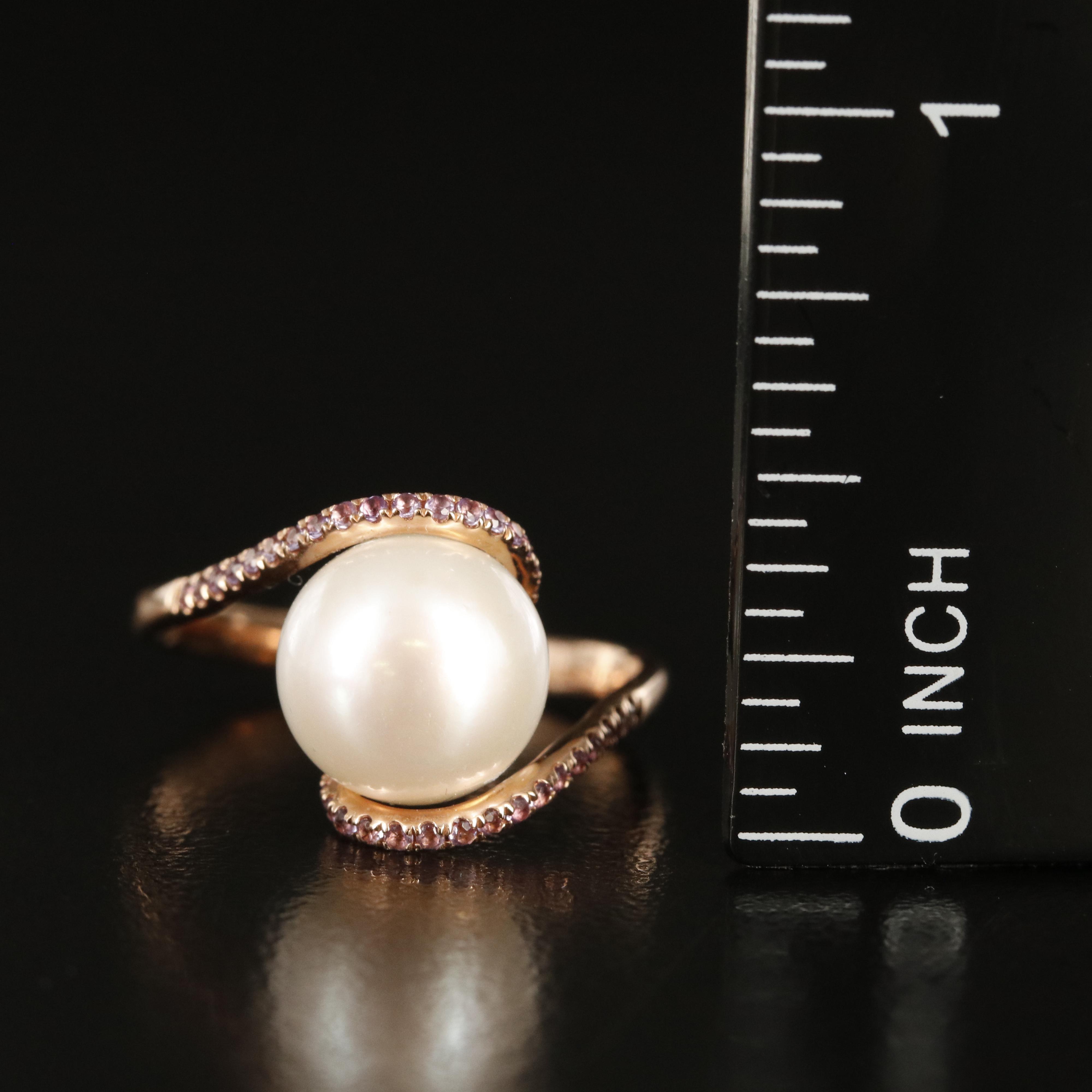 14K Rose Gold Pearl and Amethyst Swirl Ring