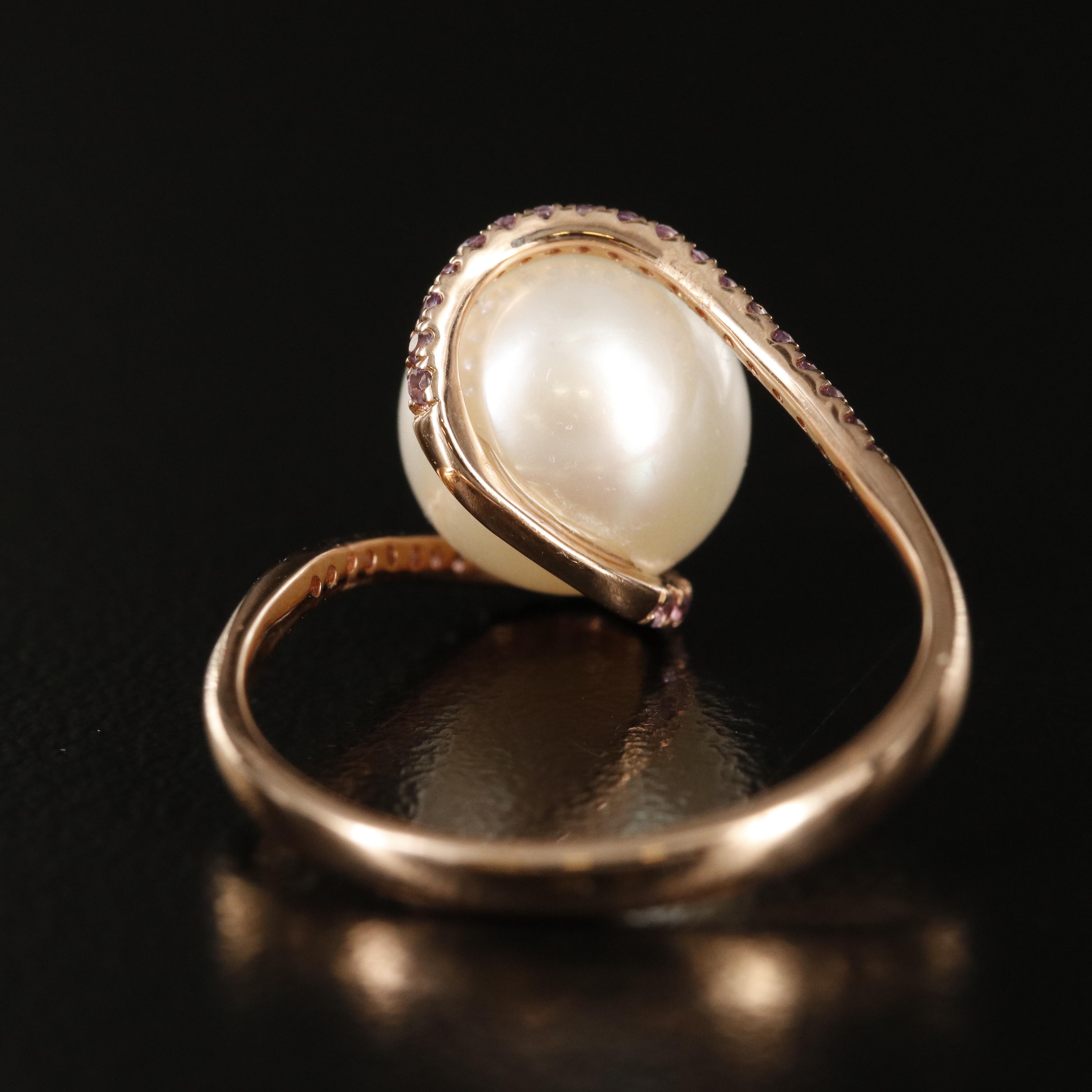 14K Rose Gold Pearl and Amethyst Swirl Ring