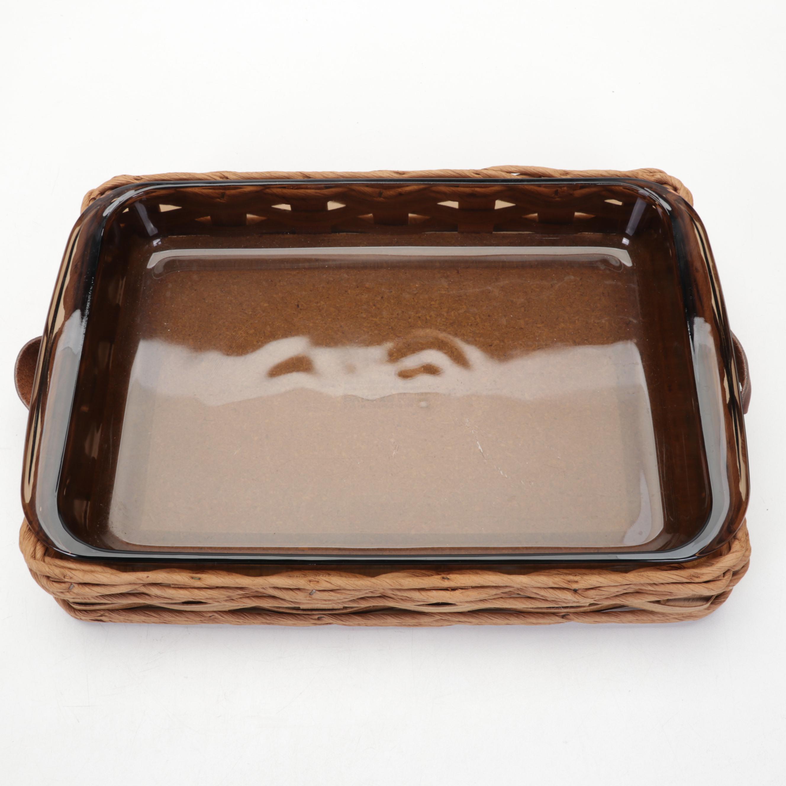 Longaberger Baskets, Casserole Dishes, 9x13 Pyrex Dish with Basket and Stand