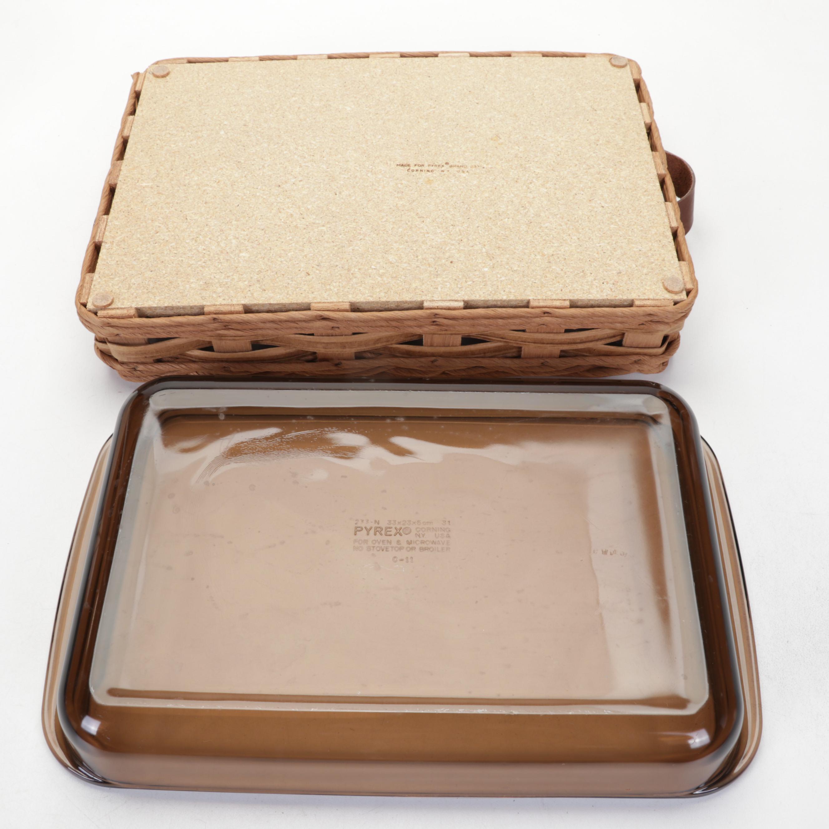 Longaberger Baskets, Casserole Dishes, 9x13 Pyrex Dish with Basket and Stand