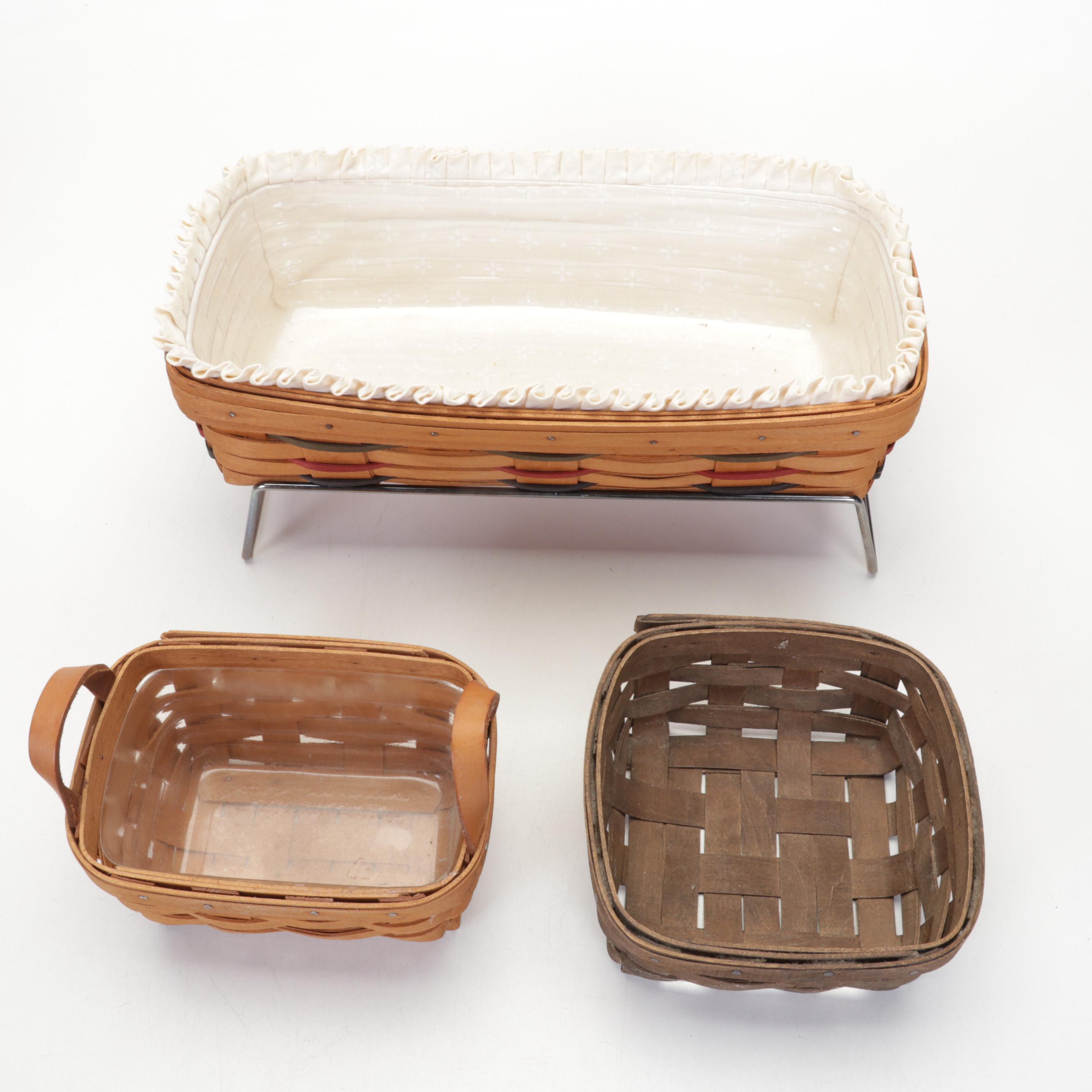 Longaberger Baskets, Casserole Dishes, 9x13 Pyrex Dish with Basket and Stand
