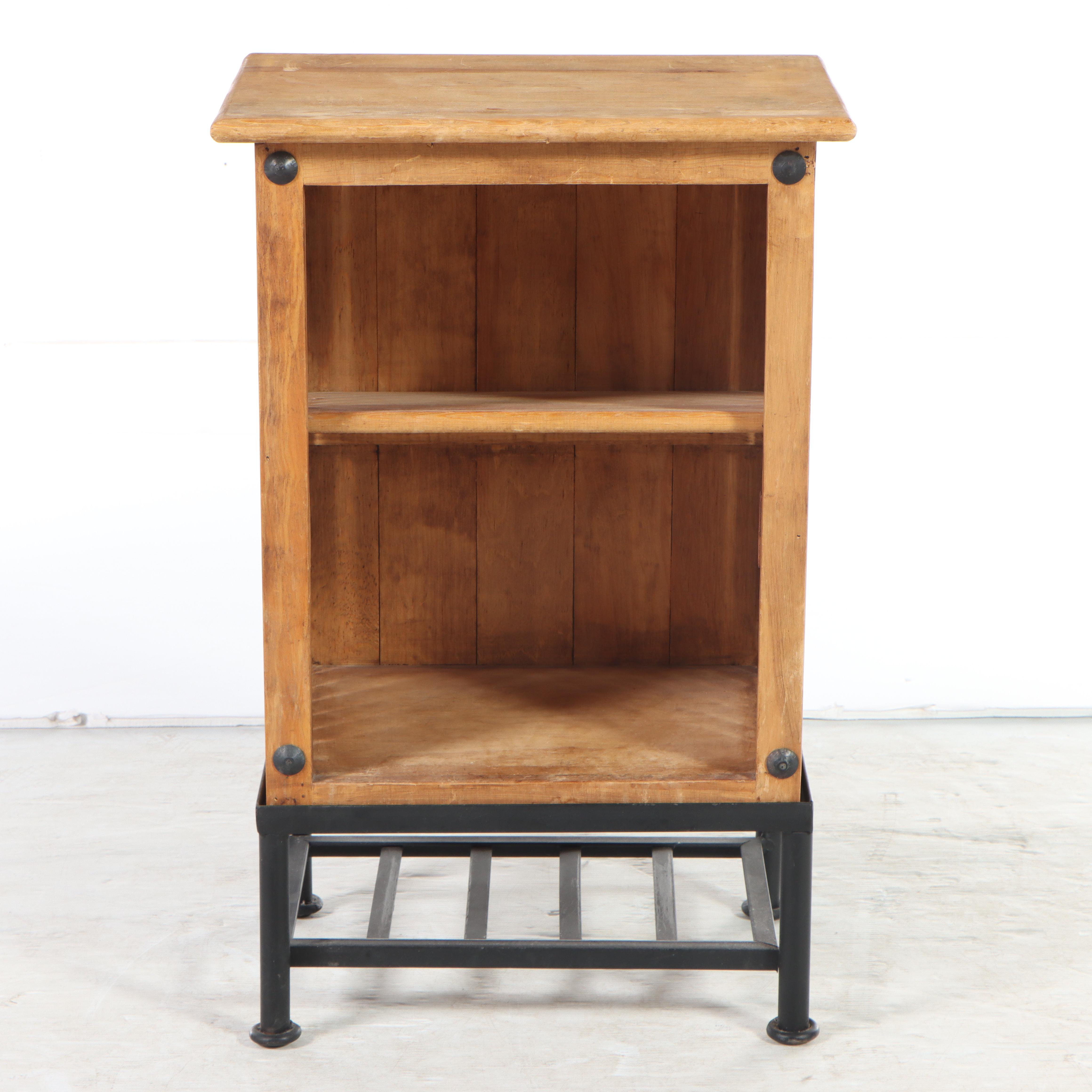 Mexican Pine Open Bookshelf on Metal Stand