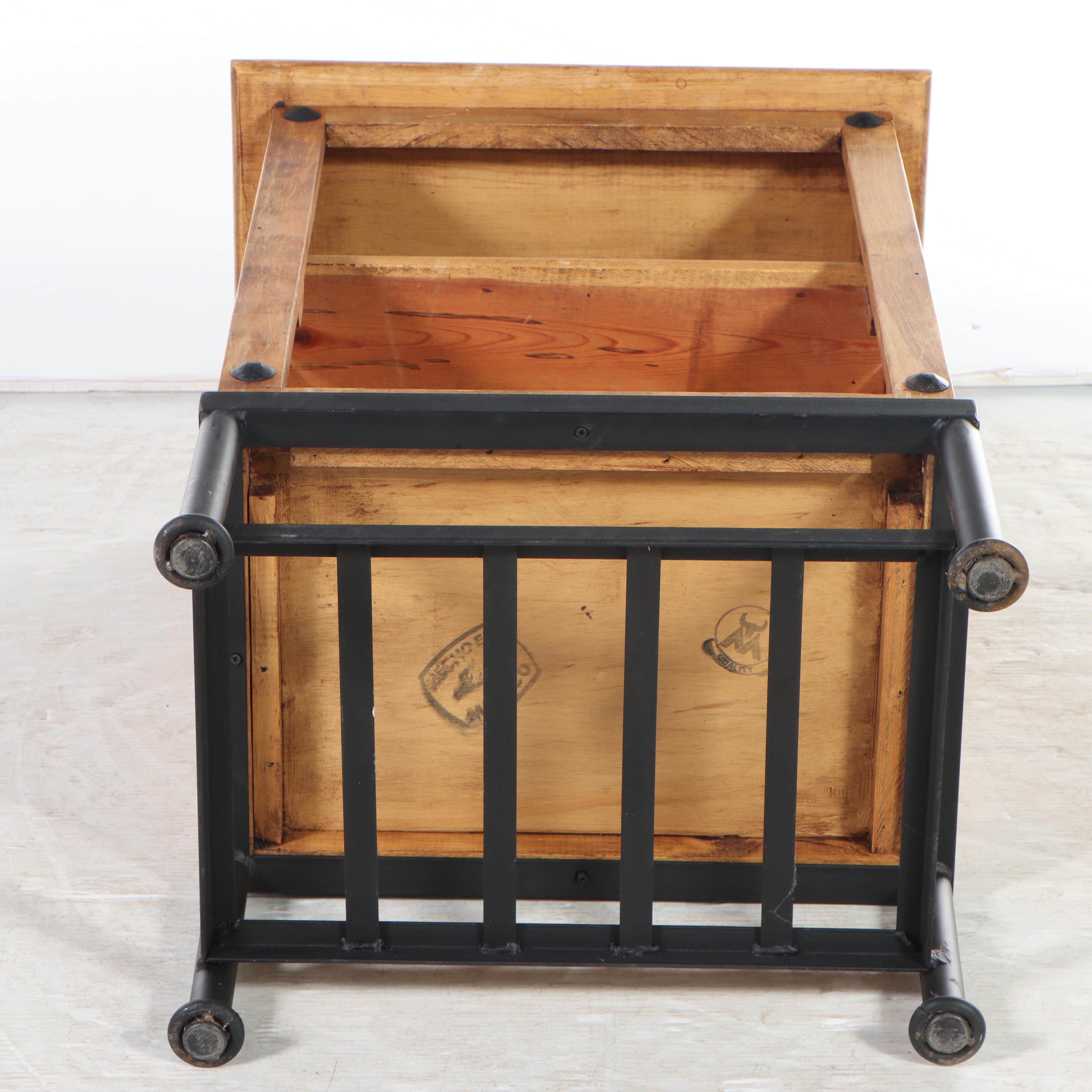 Mexican Pine Open Bookshelf on Metal Stand