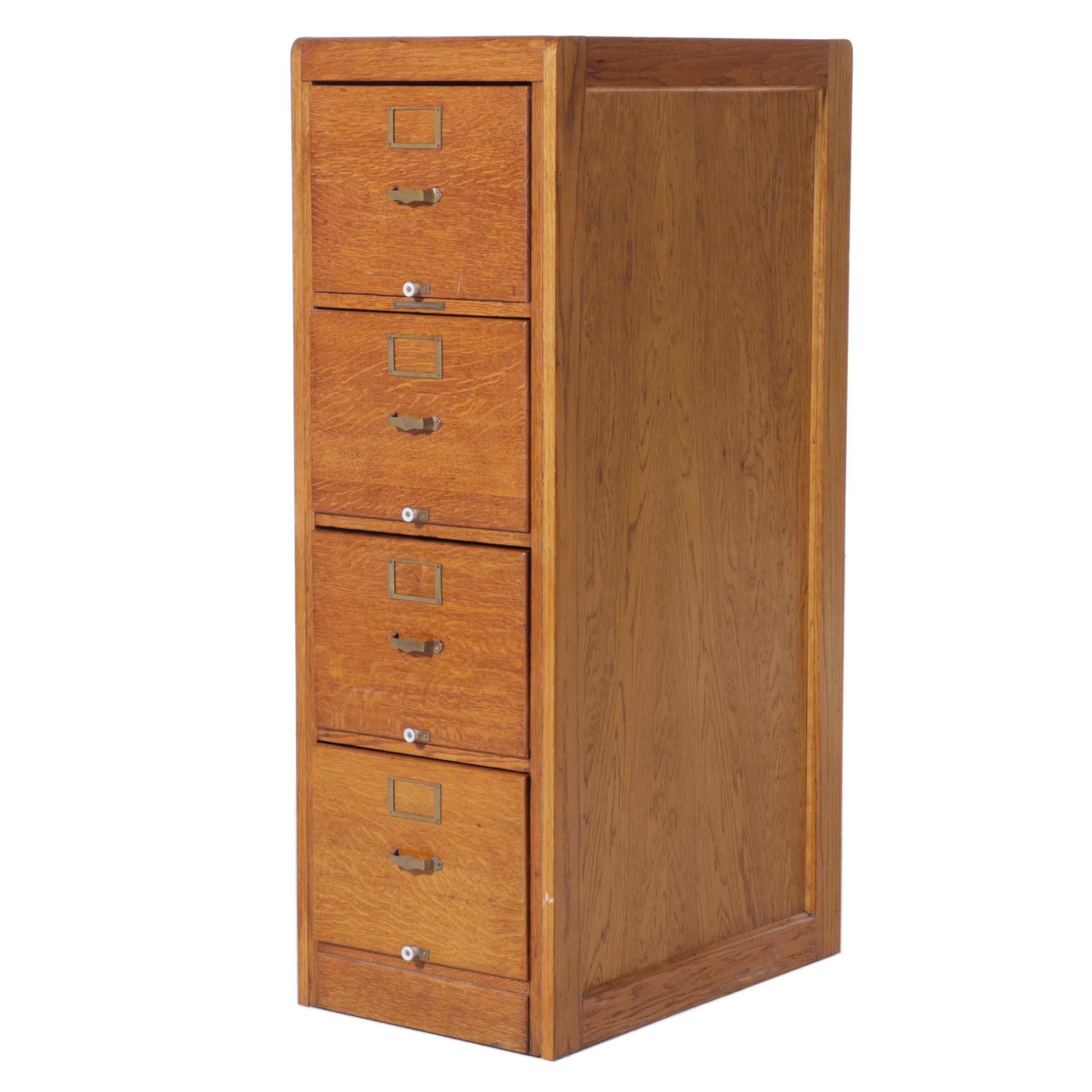 Library Bureau Sole Makers Oak Four-Drawer File Cabinet, Early 20th Century
