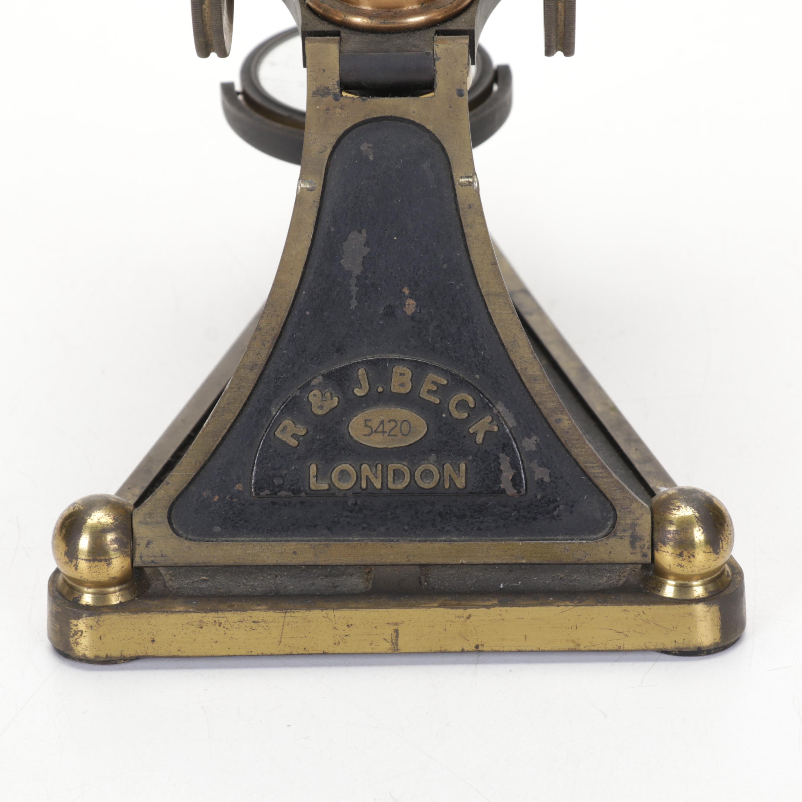 R & J Beck London Brass Folding Monocular Microscope, Late 19th Century