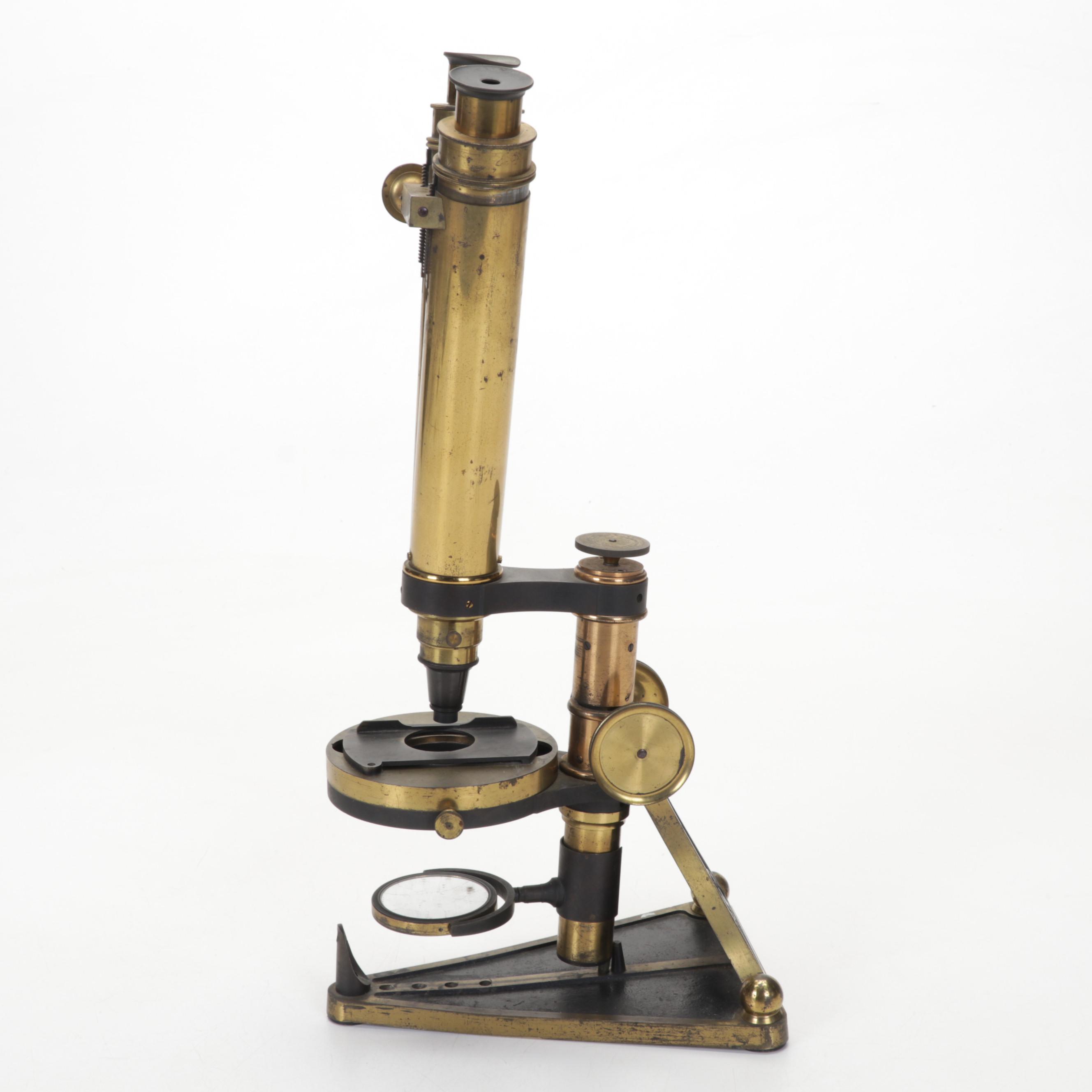 R & J Beck London Brass Folding Monocular Microscope, Late 19th Century