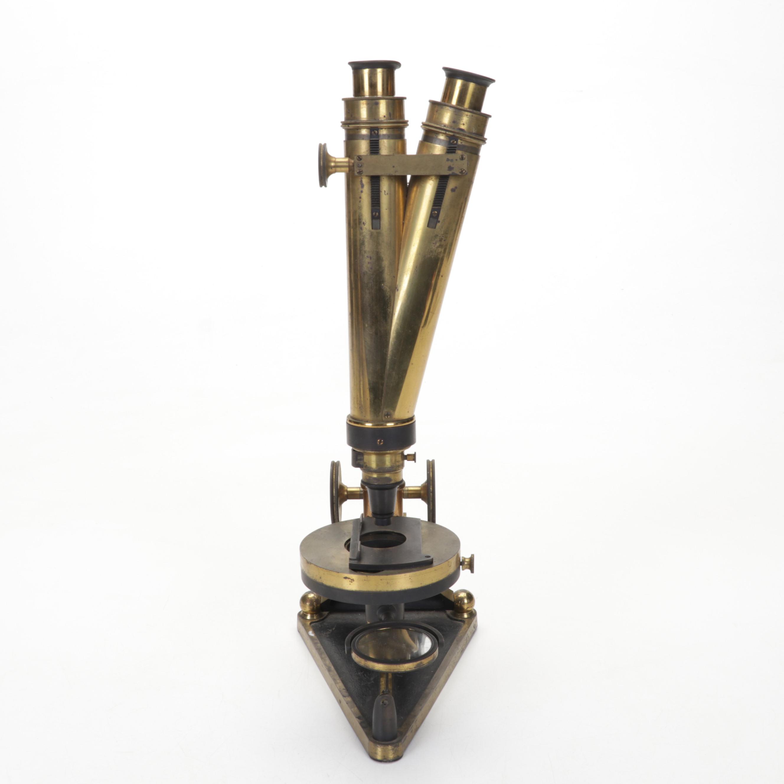 R & J Beck London Brass Folding Monocular Microscope, Late 19th Century