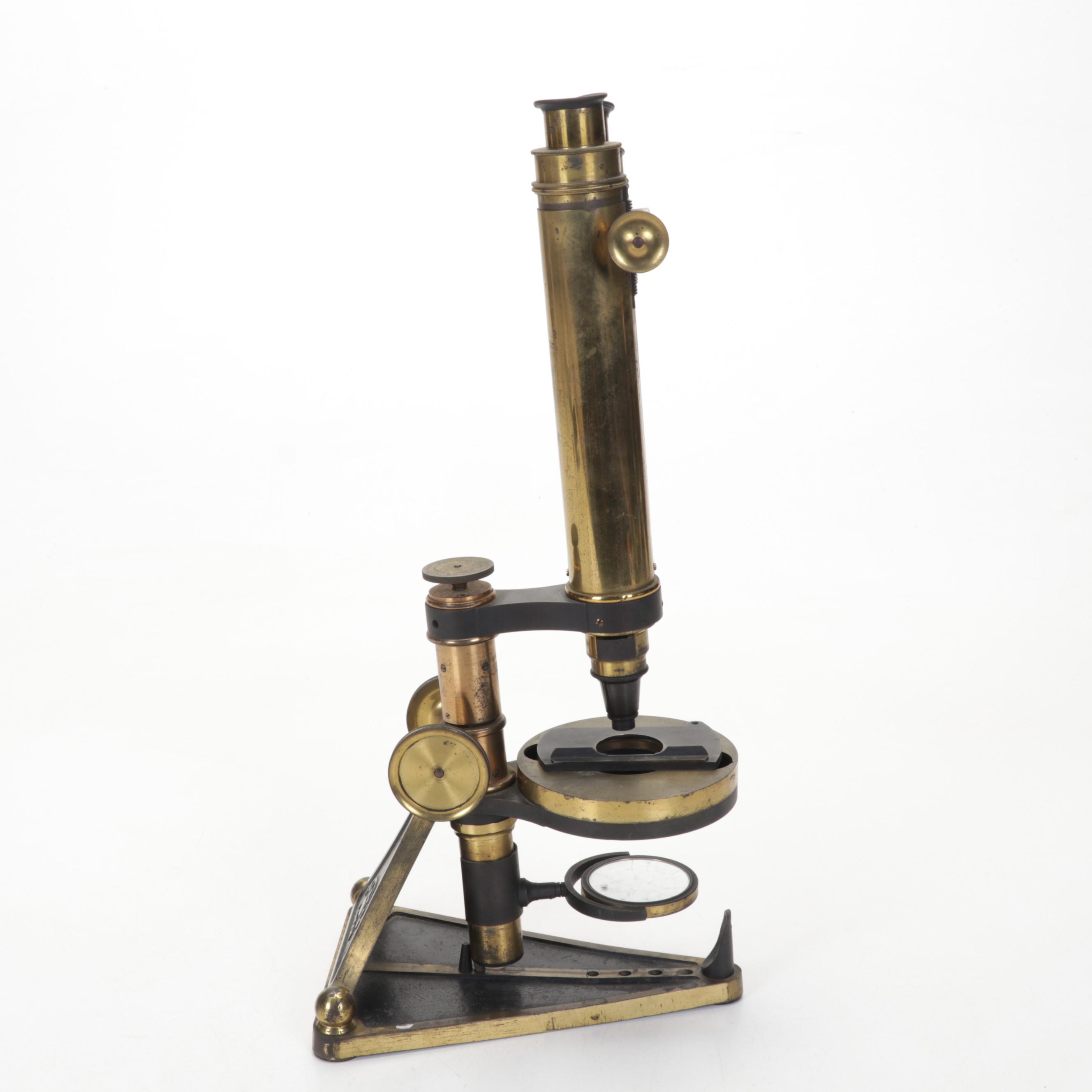 R & J Beck London Brass Folding Monocular Microscope, Late 19th Century