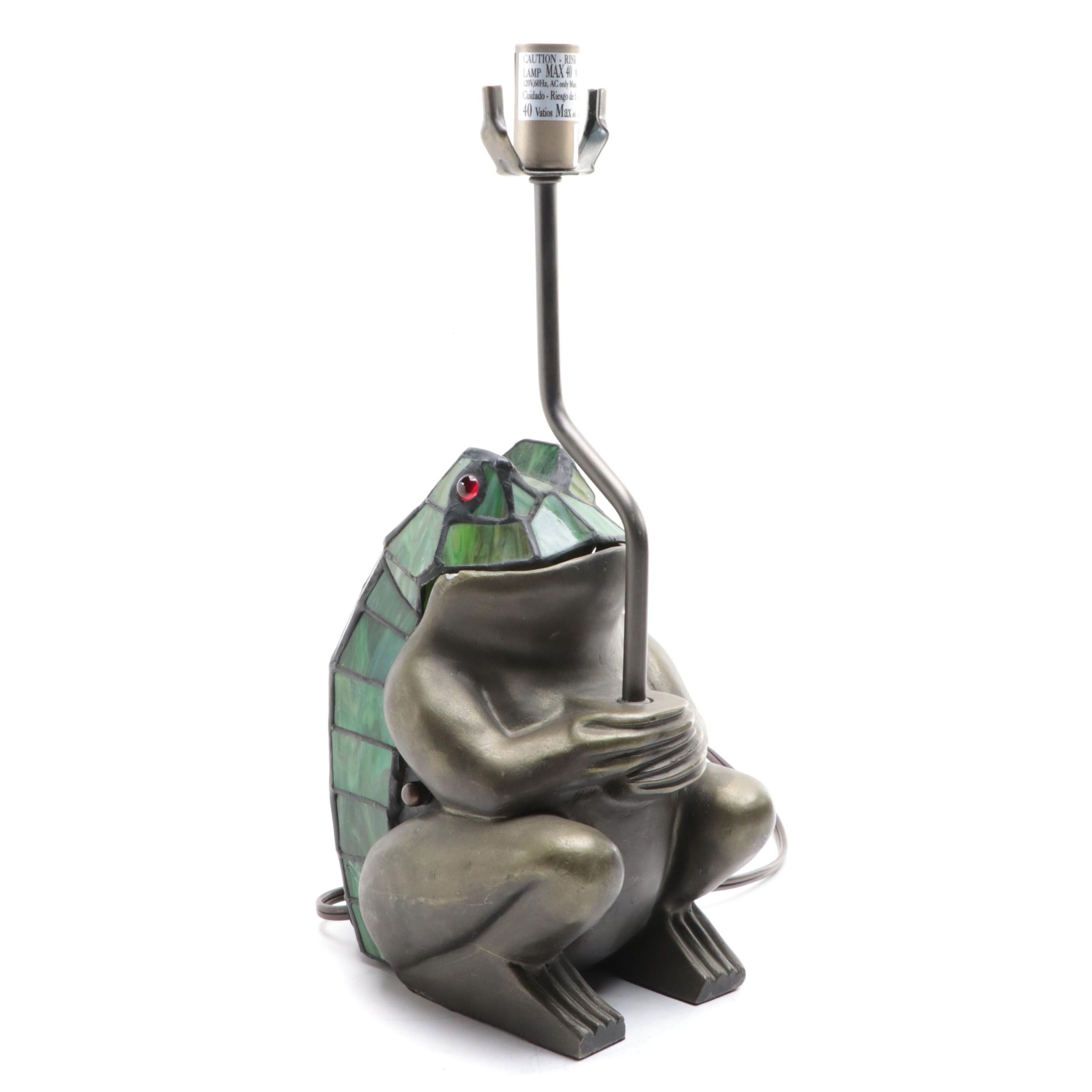 Brass and Slag Glass Frog Accent Lamp