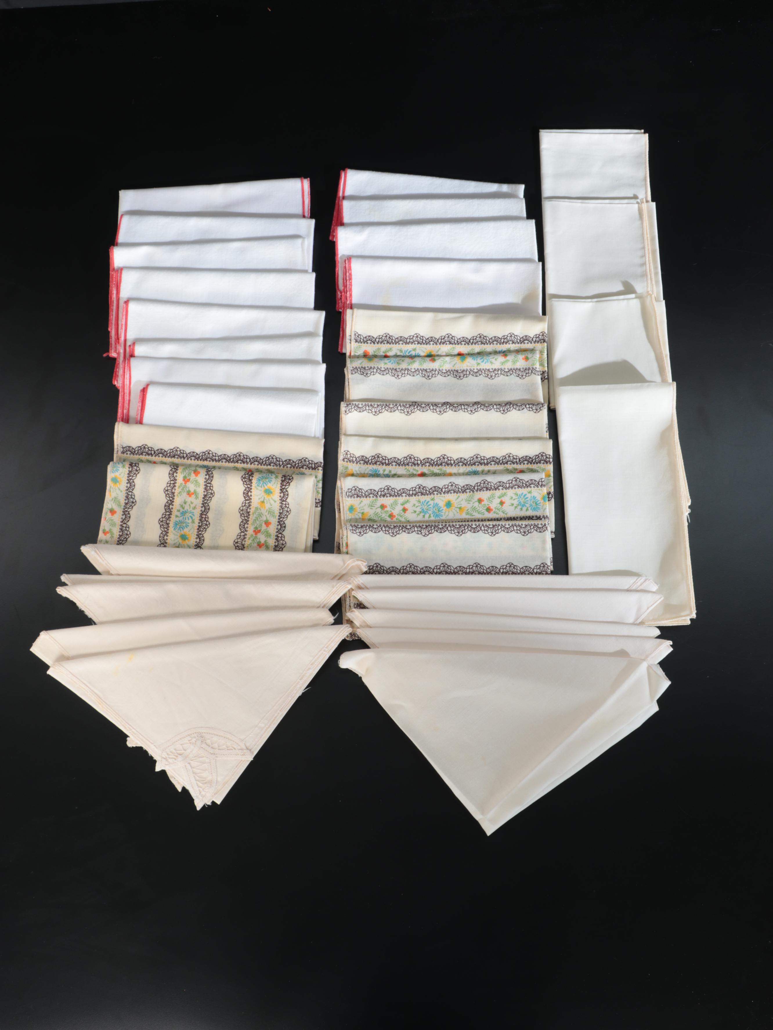 Lace Edge Napkins with Embroidered and Other Table Linens, 20th Century
