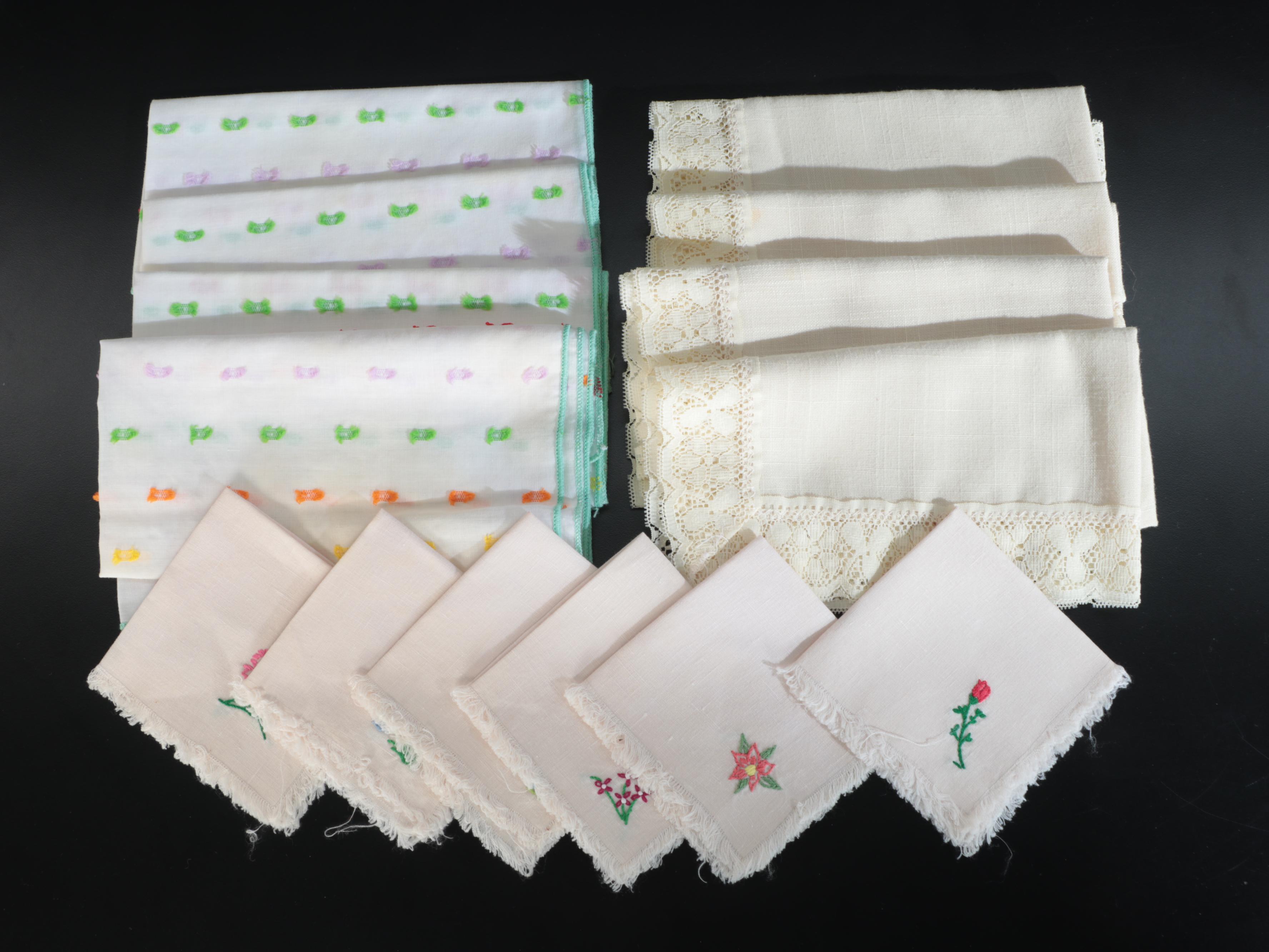 Lace Edge Napkins with Embroidered and Other Table Linens, 20th Century