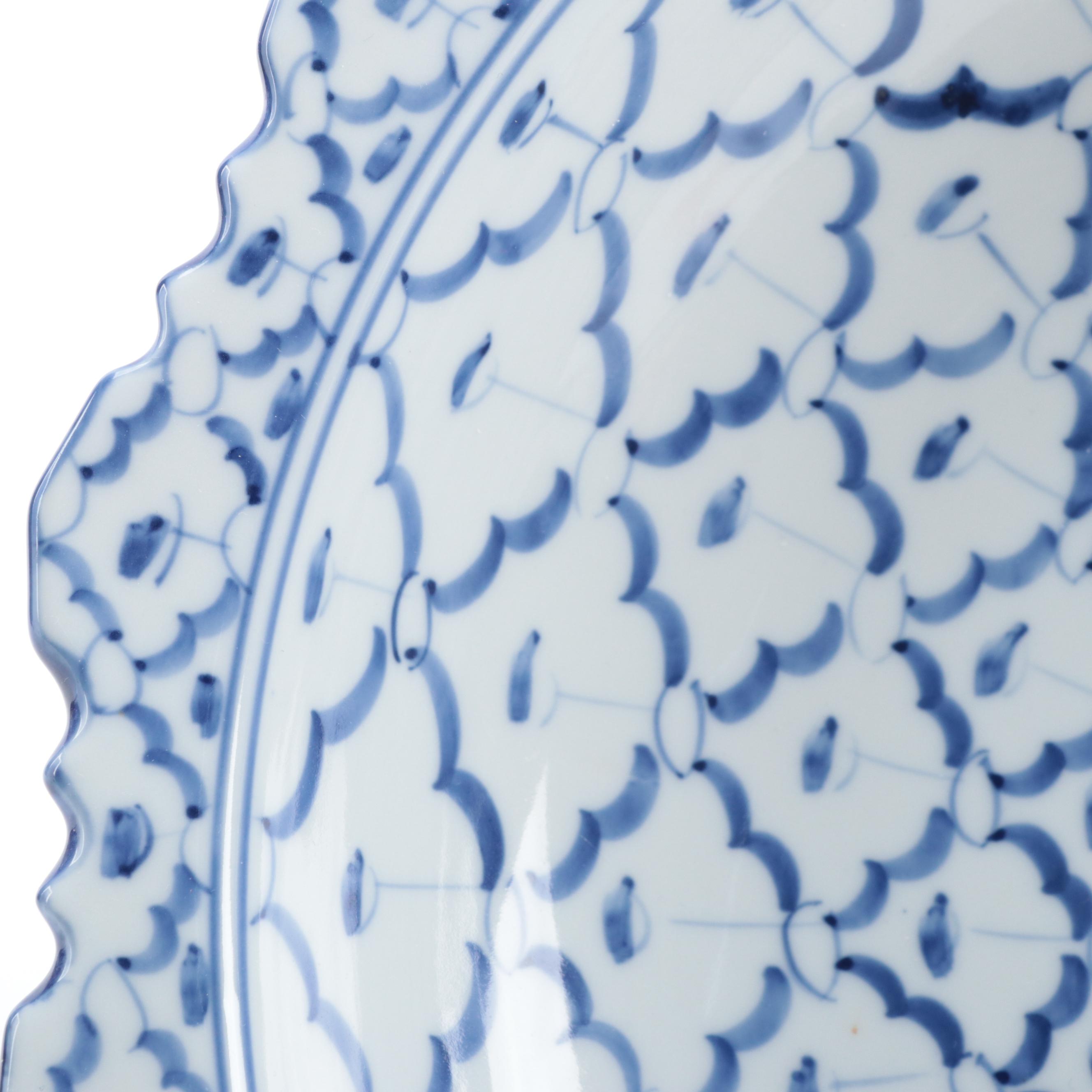 Blue and White Scalloped Edge Ceramic Compote