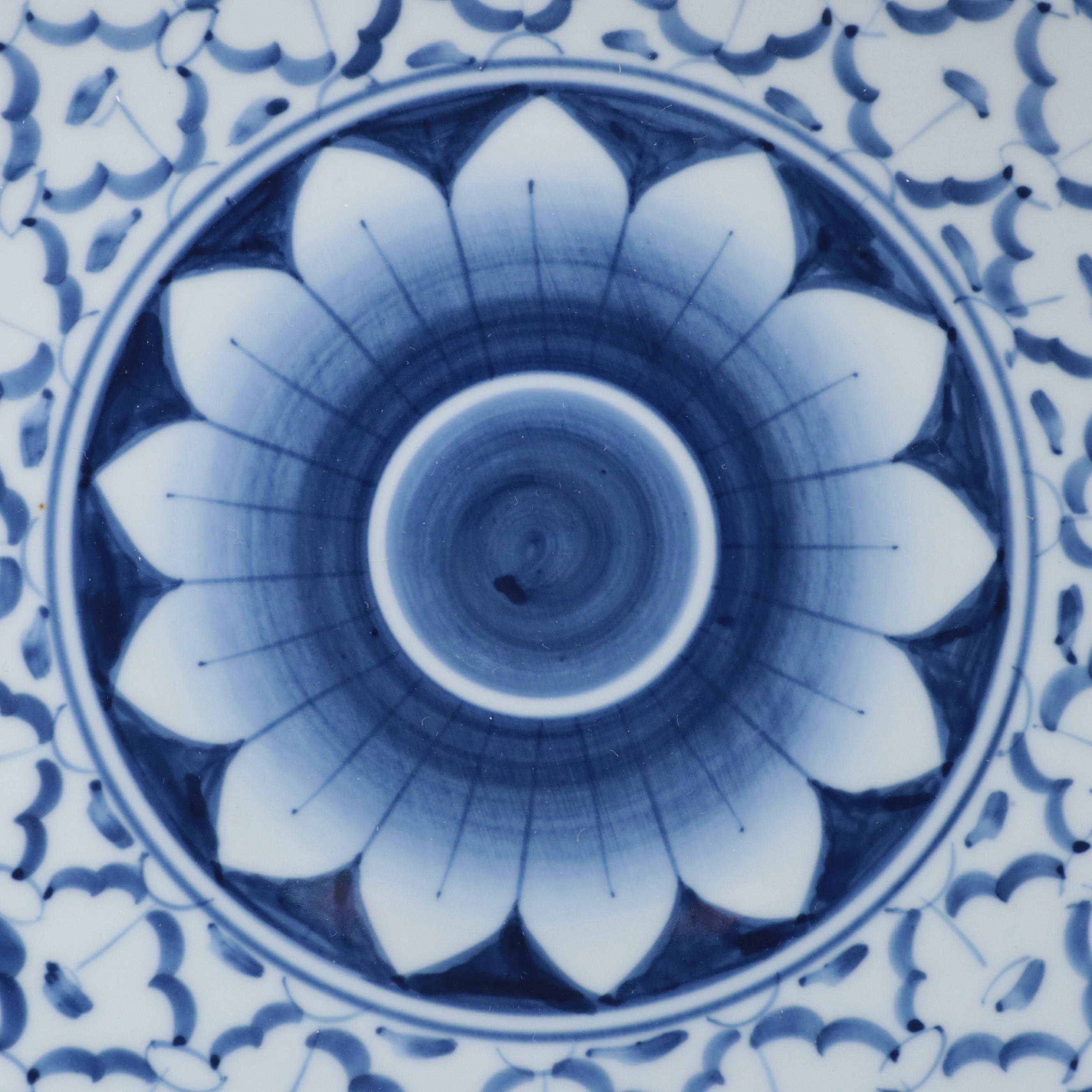 Blue and White Scalloped Edge Ceramic Compote