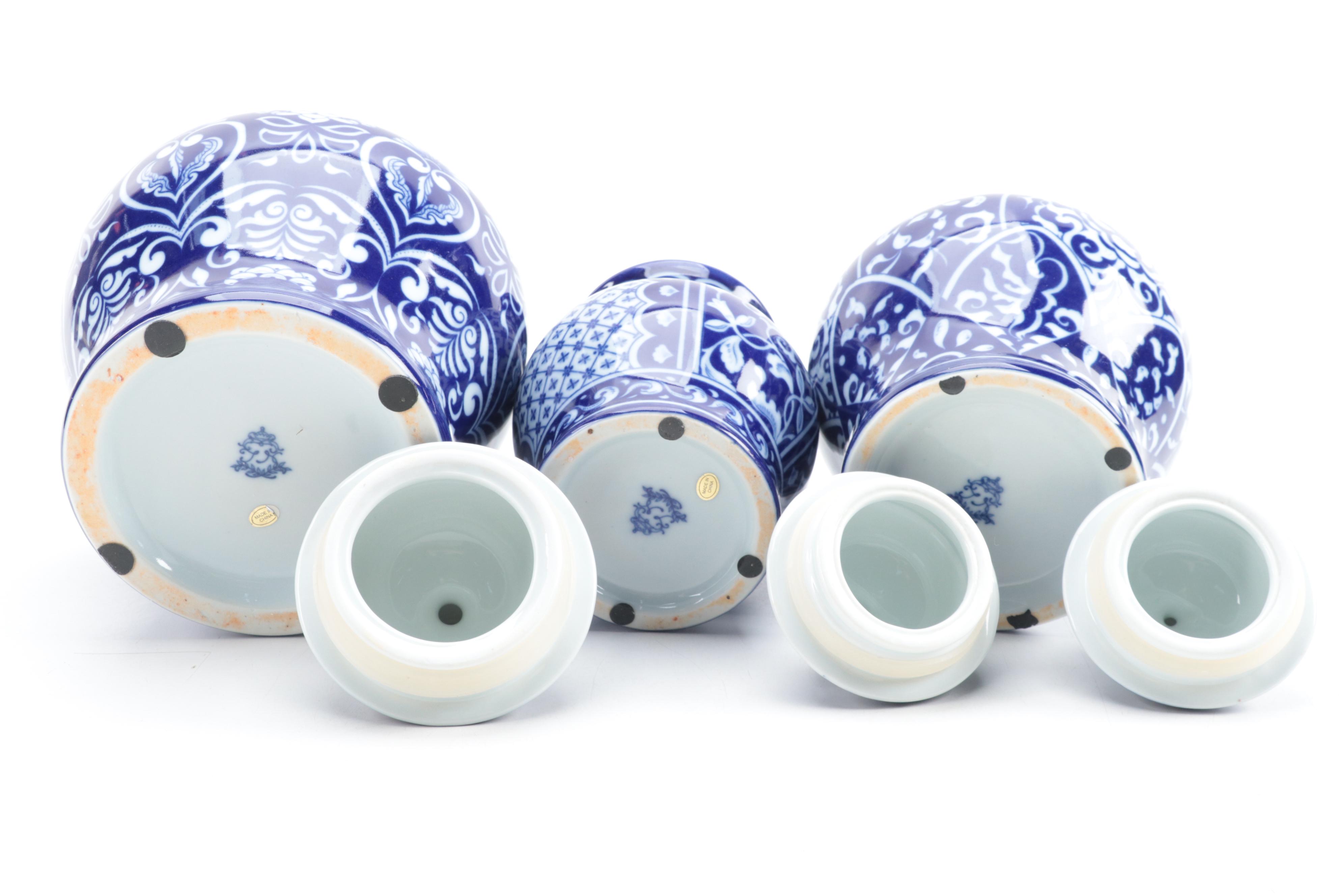 Chinese Blue and White Porcelain Temple Jars