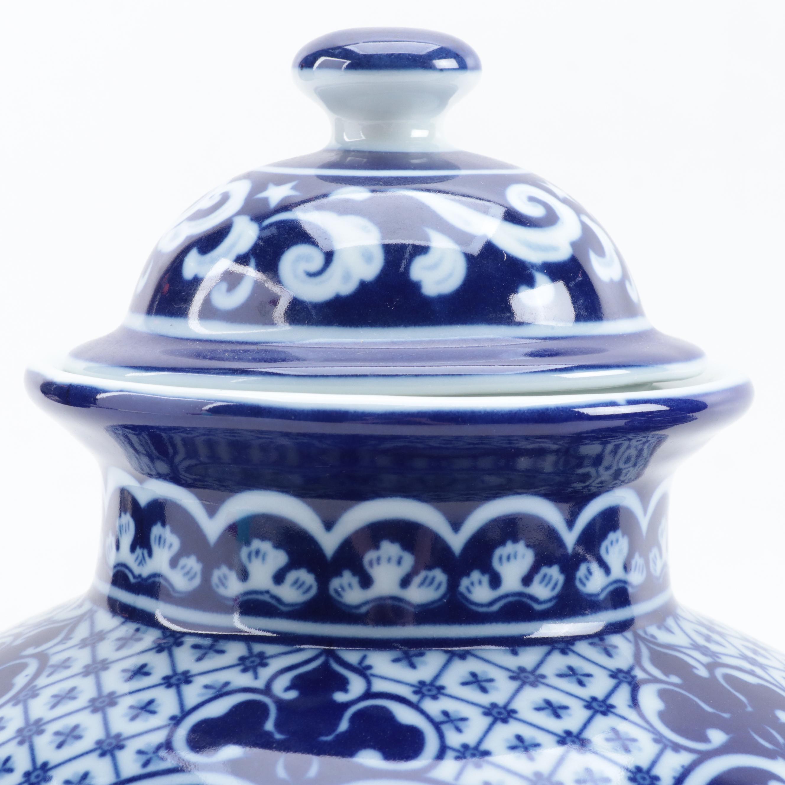 Chinese Blue and White Porcelain Temple Jars