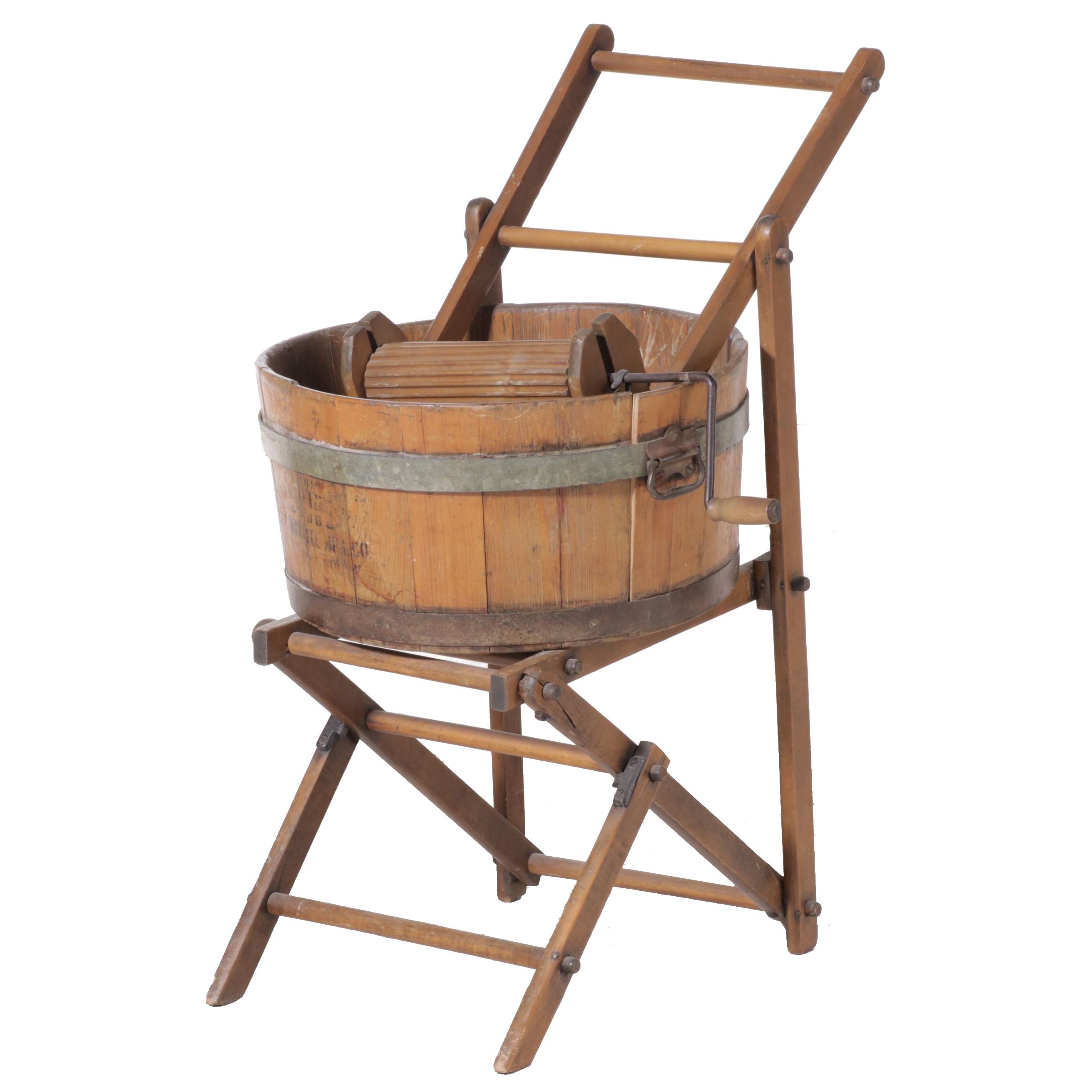 One Minute Mfg. Co. Hand-Crank Wooden Clothes Wringer Washer, Early 20th Century