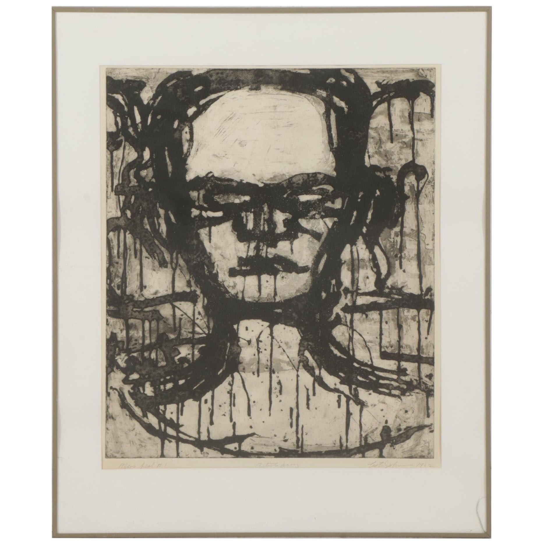 Sidney Chafetz Etching With Aquatint "Mars Head #1," 1962