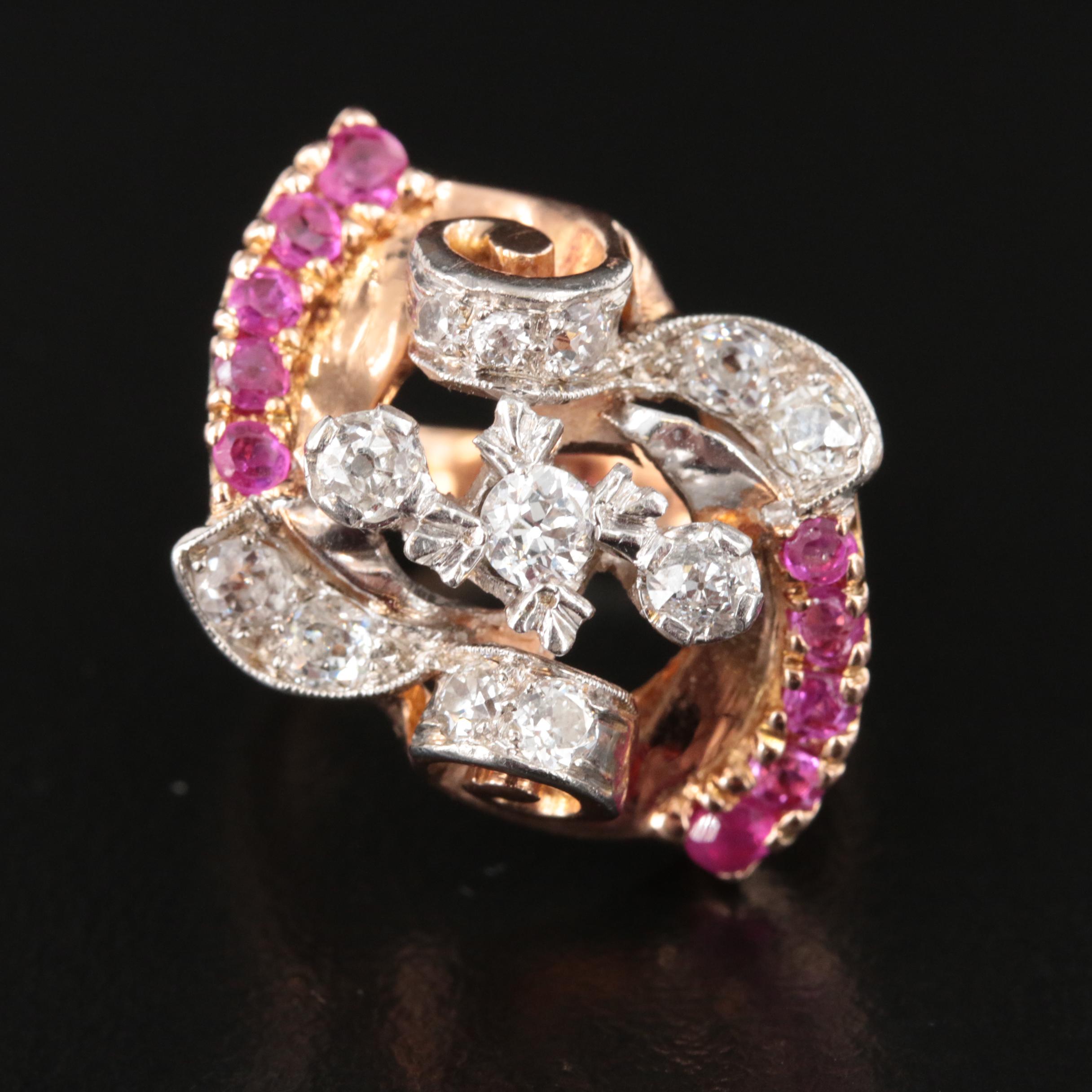 Retro 14K Two-Tone Diamond and Ruby Ring
