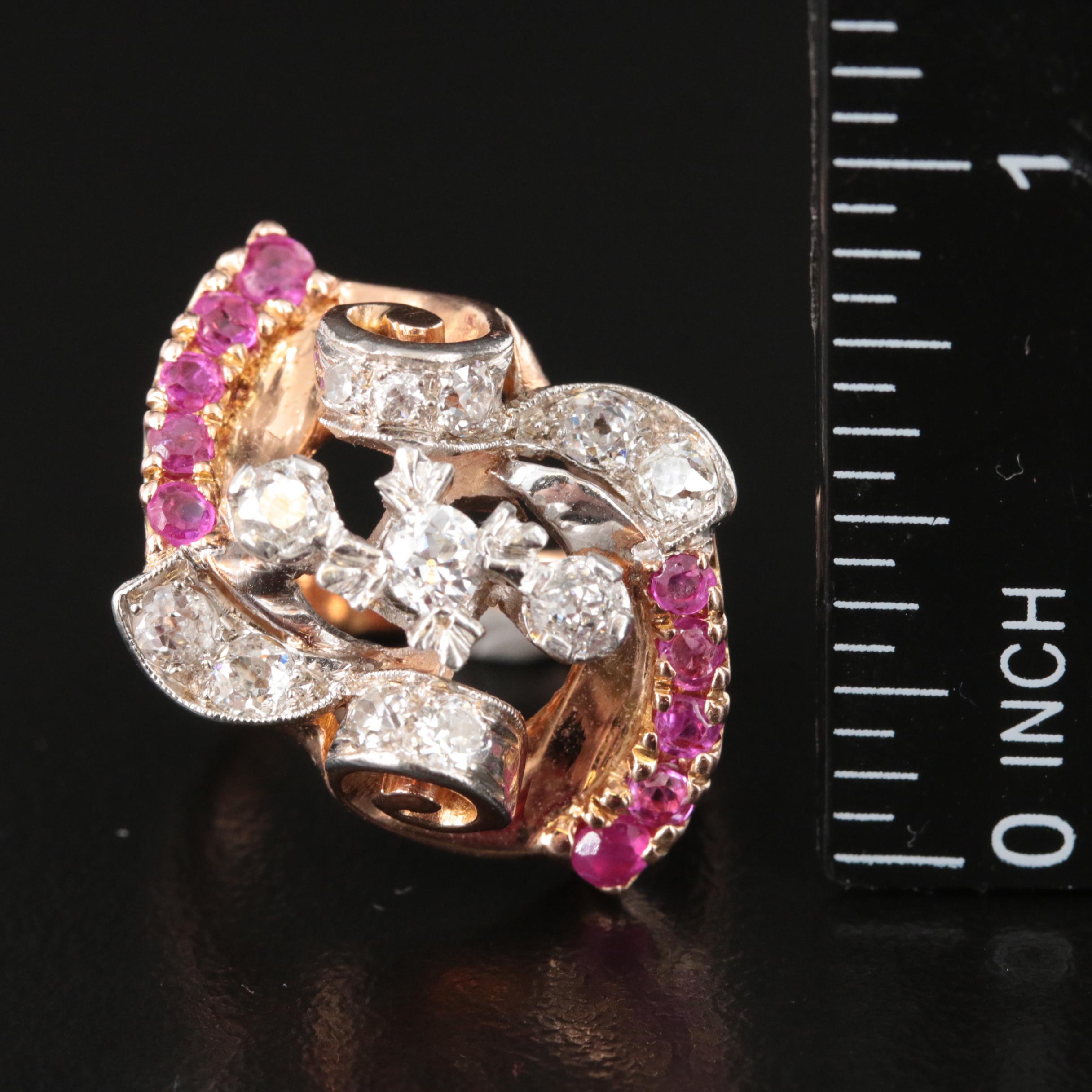 Retro 14K Two-Tone Diamond and Ruby Ring