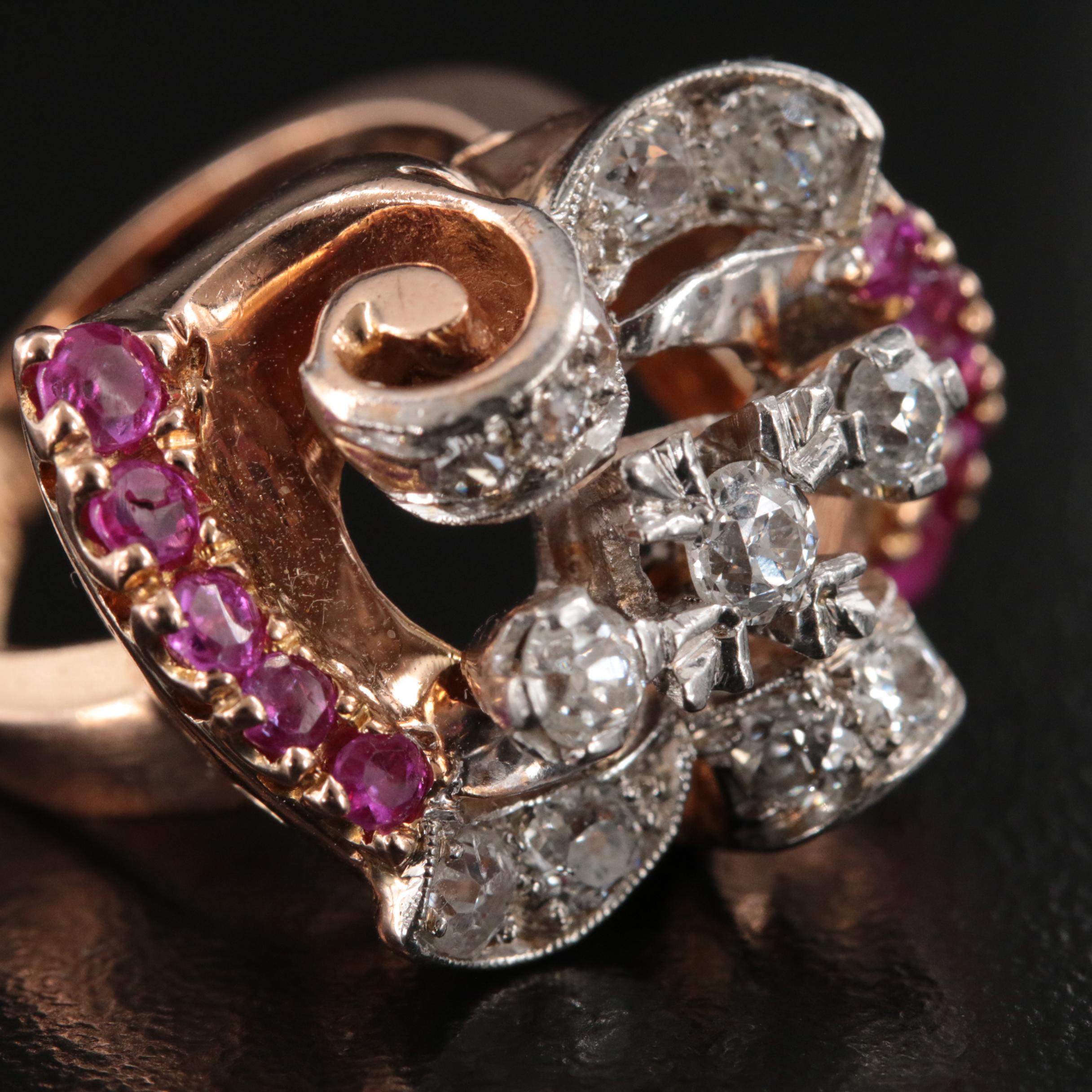 Retro 14K Two-Tone Diamond and Ruby Ring