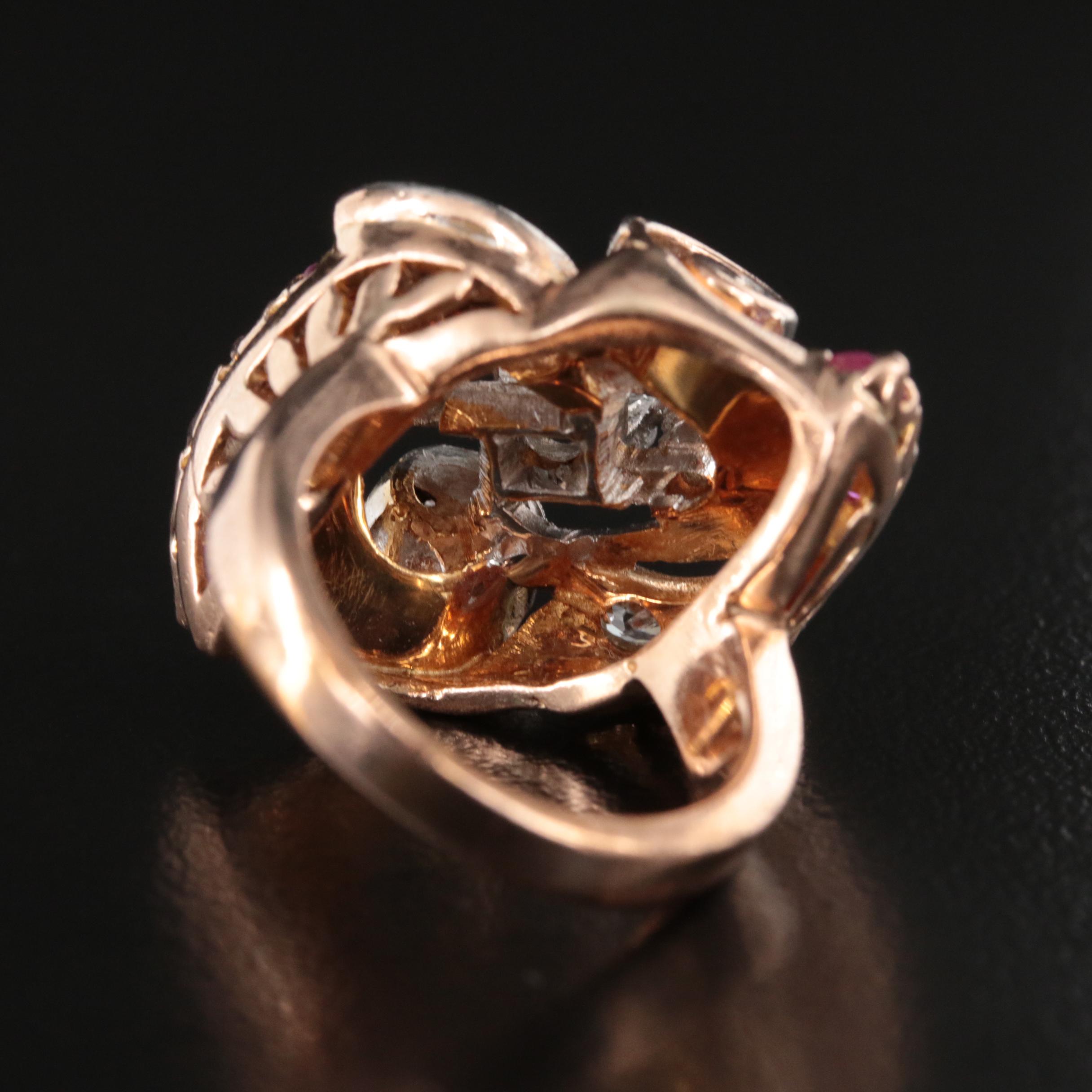 Retro 14K Two-Tone Diamond and Ruby Ring