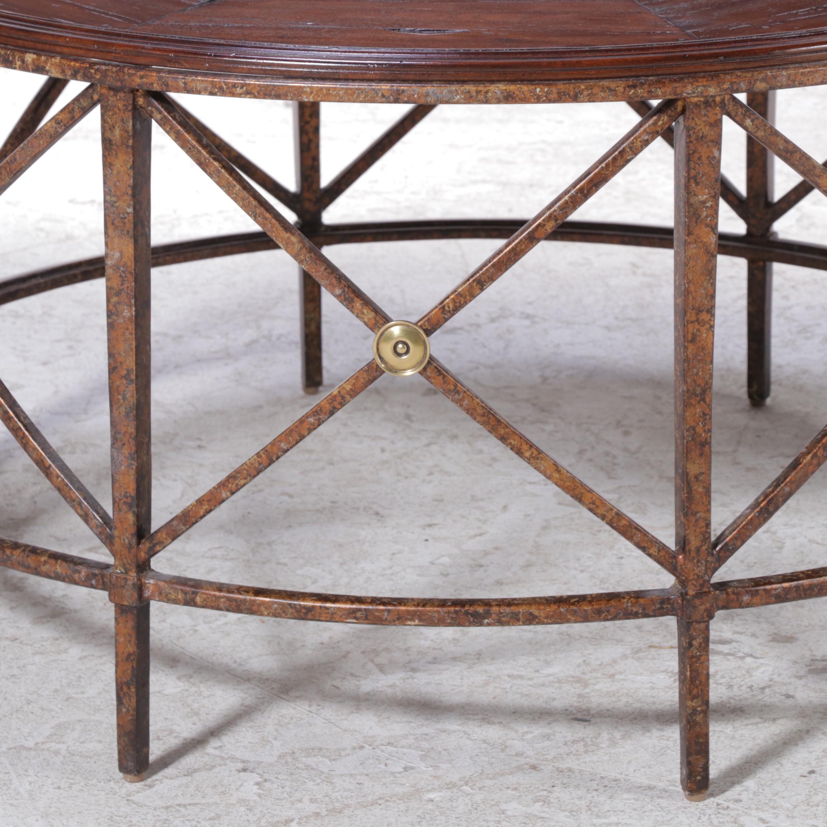 Neoclassical Style Hardwood and Patinated Metal Coffee Table