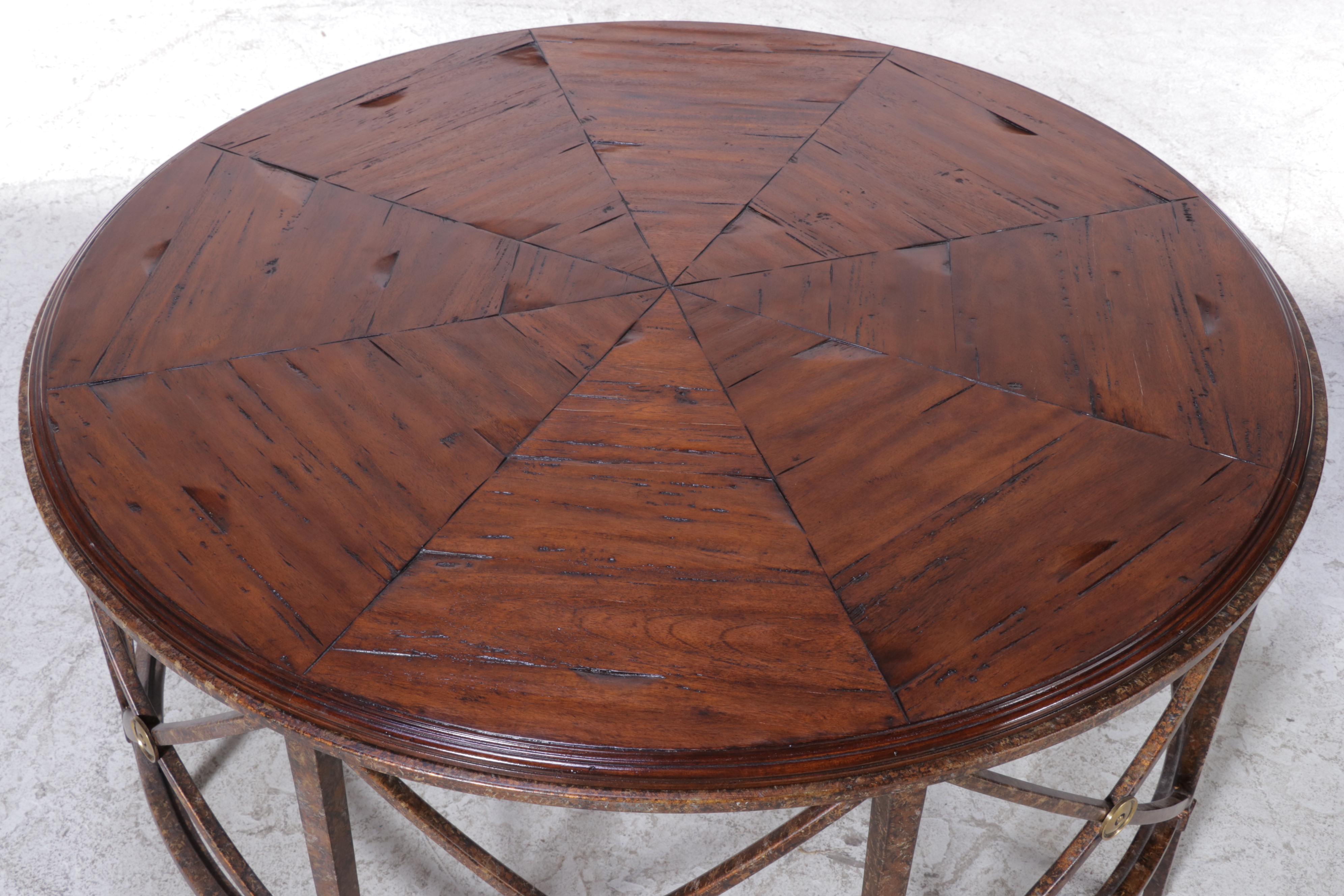 Neoclassical Style Hardwood and Patinated Metal Coffee Table